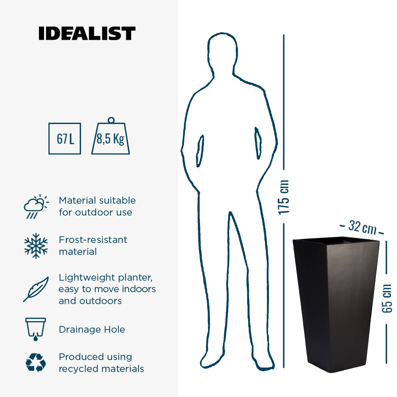 IDEALIST Lite Tall Tapered Contemporary Light Concrete Planter