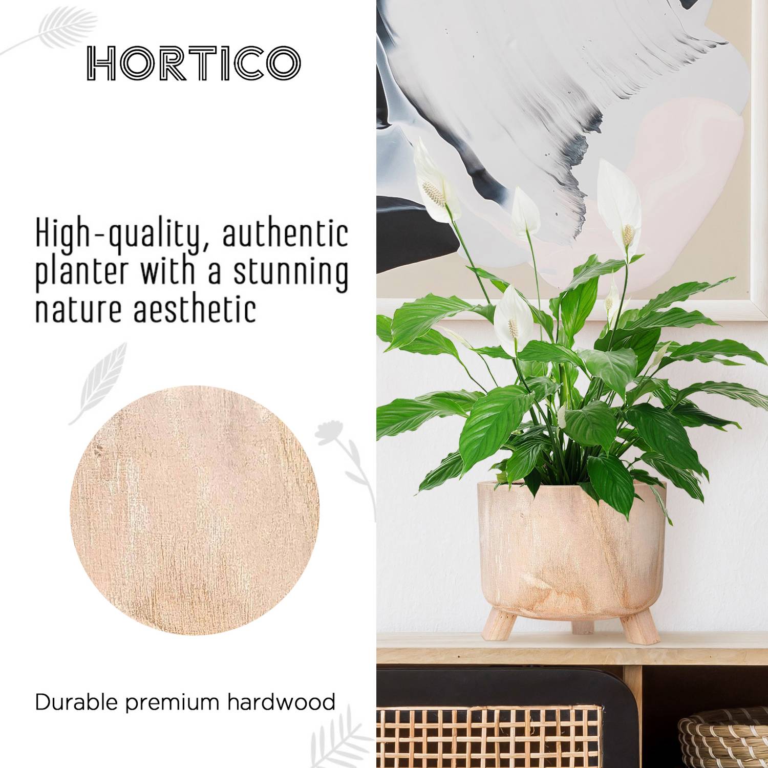 HORTICO GROWER Wooden House Planter with Legs, Indoor Plant Pot Stand with Waterproof Liner
