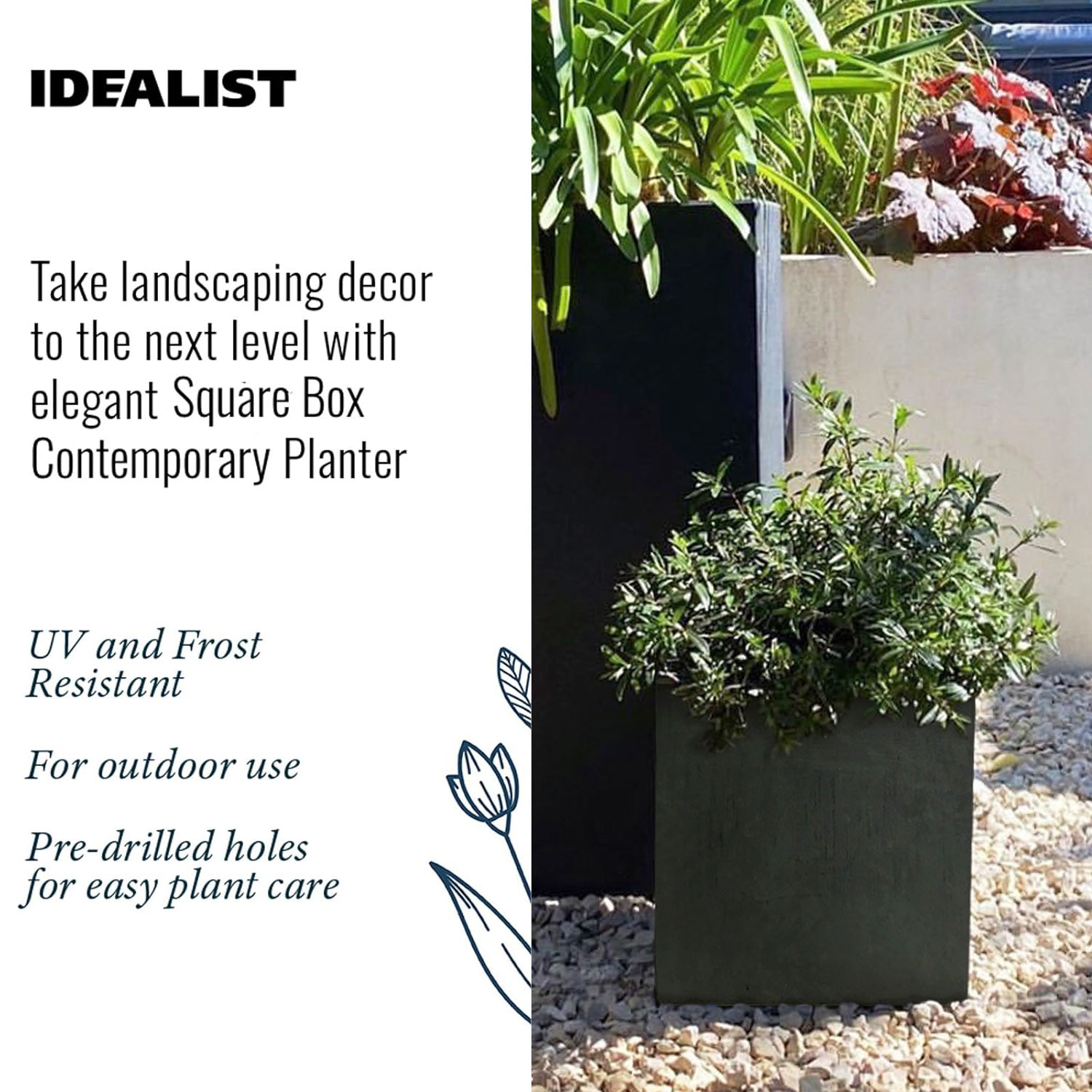 IDEALIST Lite Square Box Contemporary Light Concrete Planter
