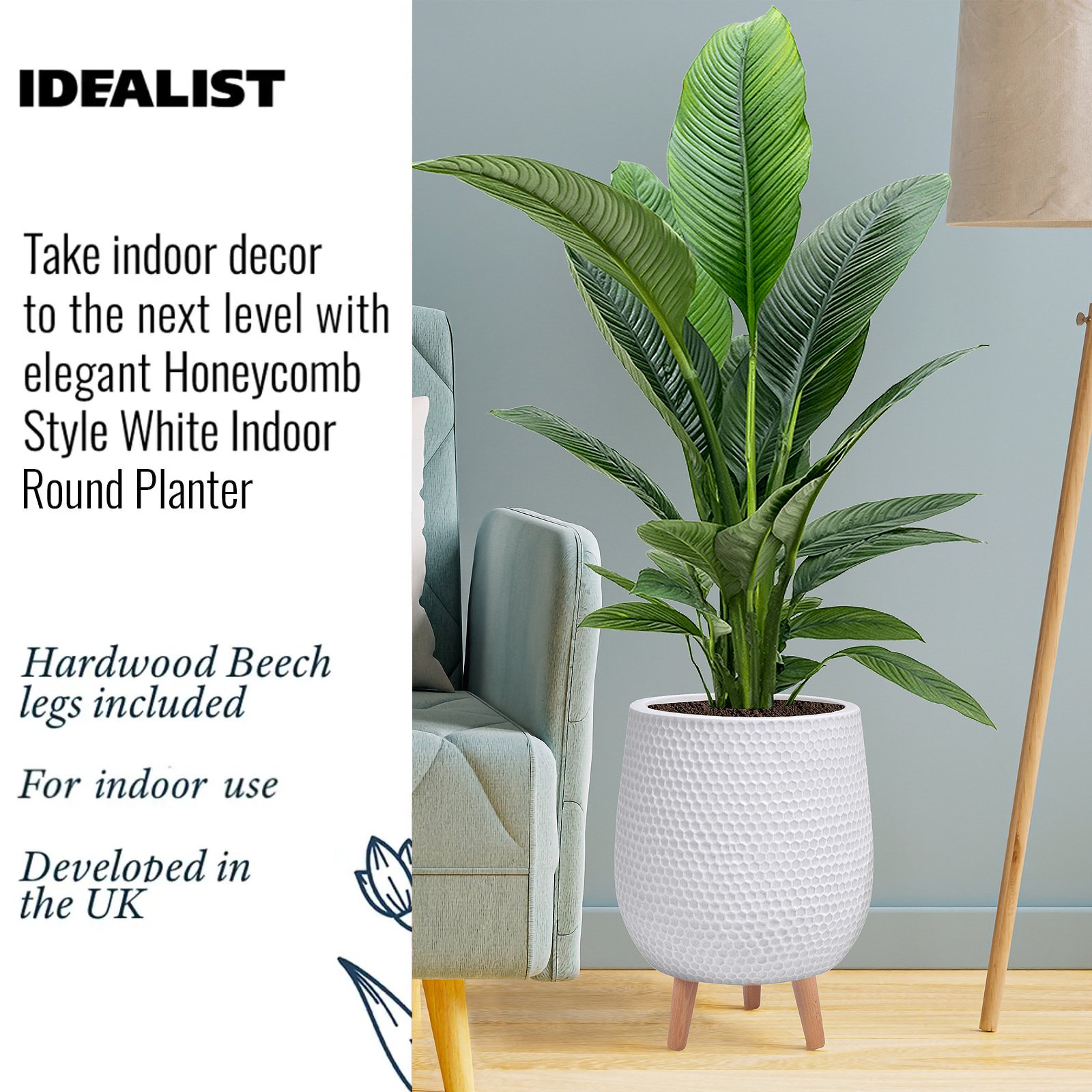IDEALIST Lite Honeycomb Style Egg Planter on Legs, Round Pot Plant Stand Indoor