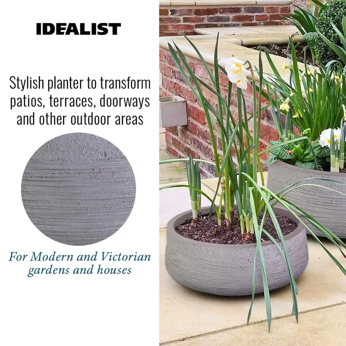 IDEALIST Lite Ribbed Light Concrete Bowl Planter