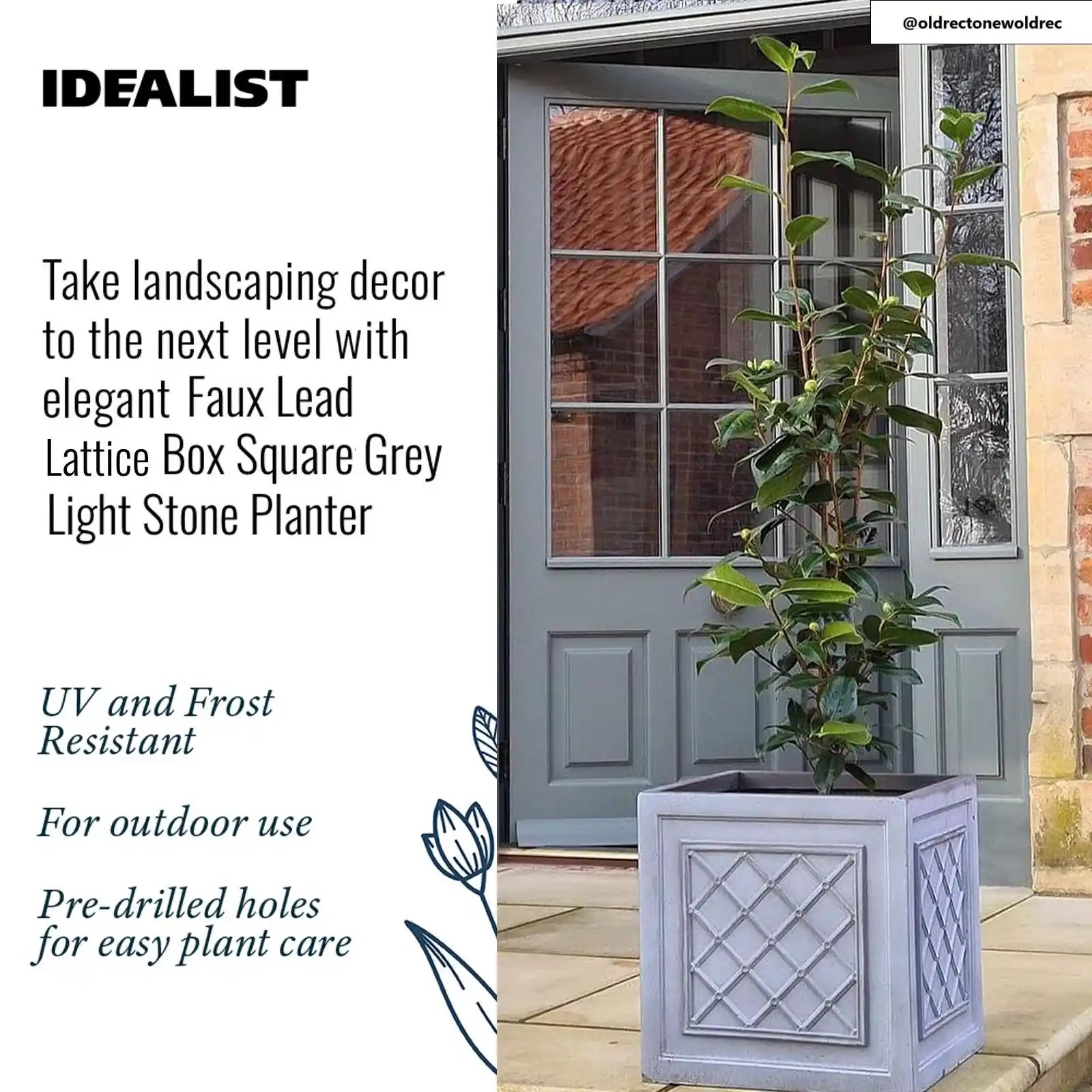 IDEALIST Lite Faux Lead Lattice Planter Light Concrete Square Box