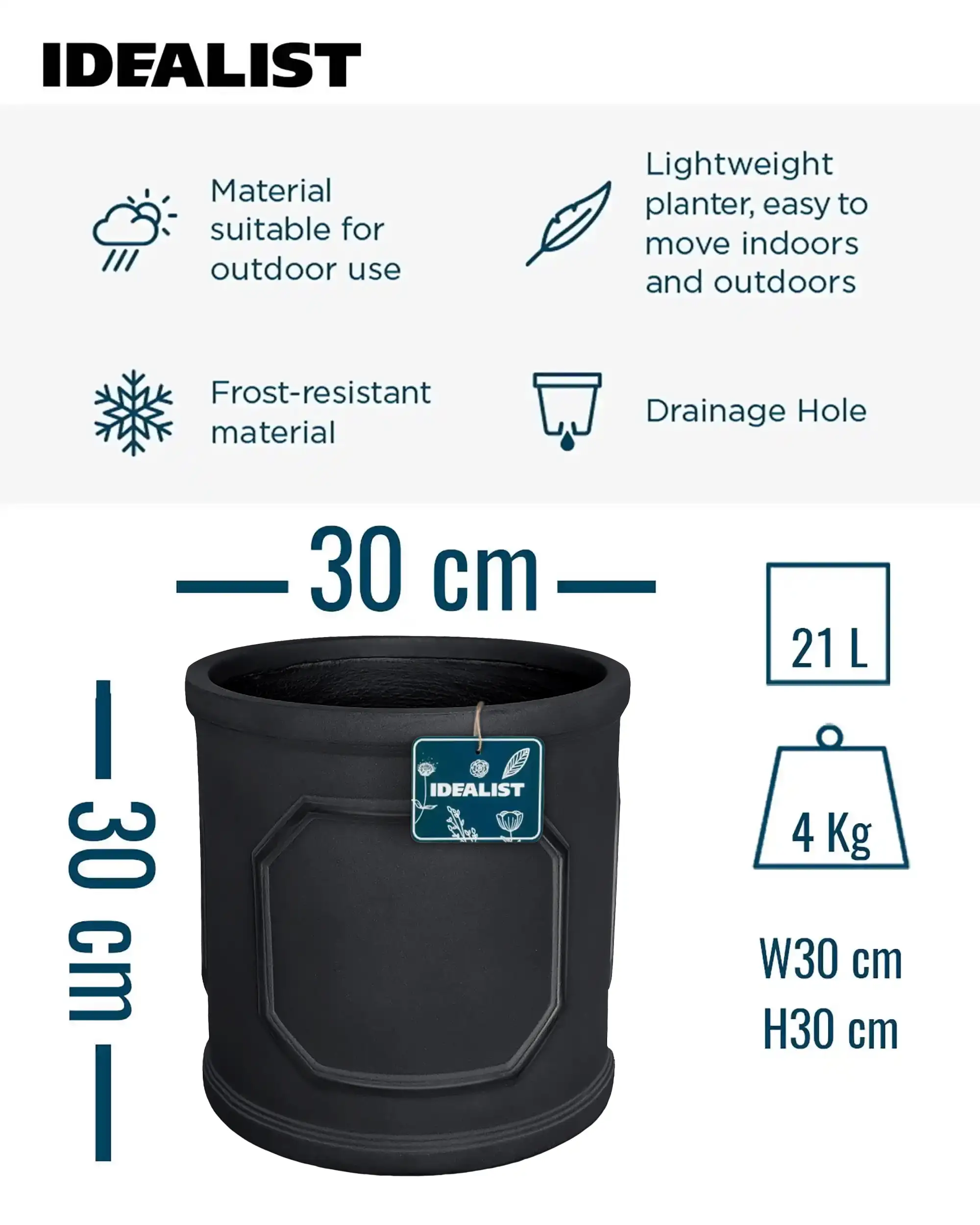 IDEALIST Chelsea Light Concrete Cylinder Garden Planter