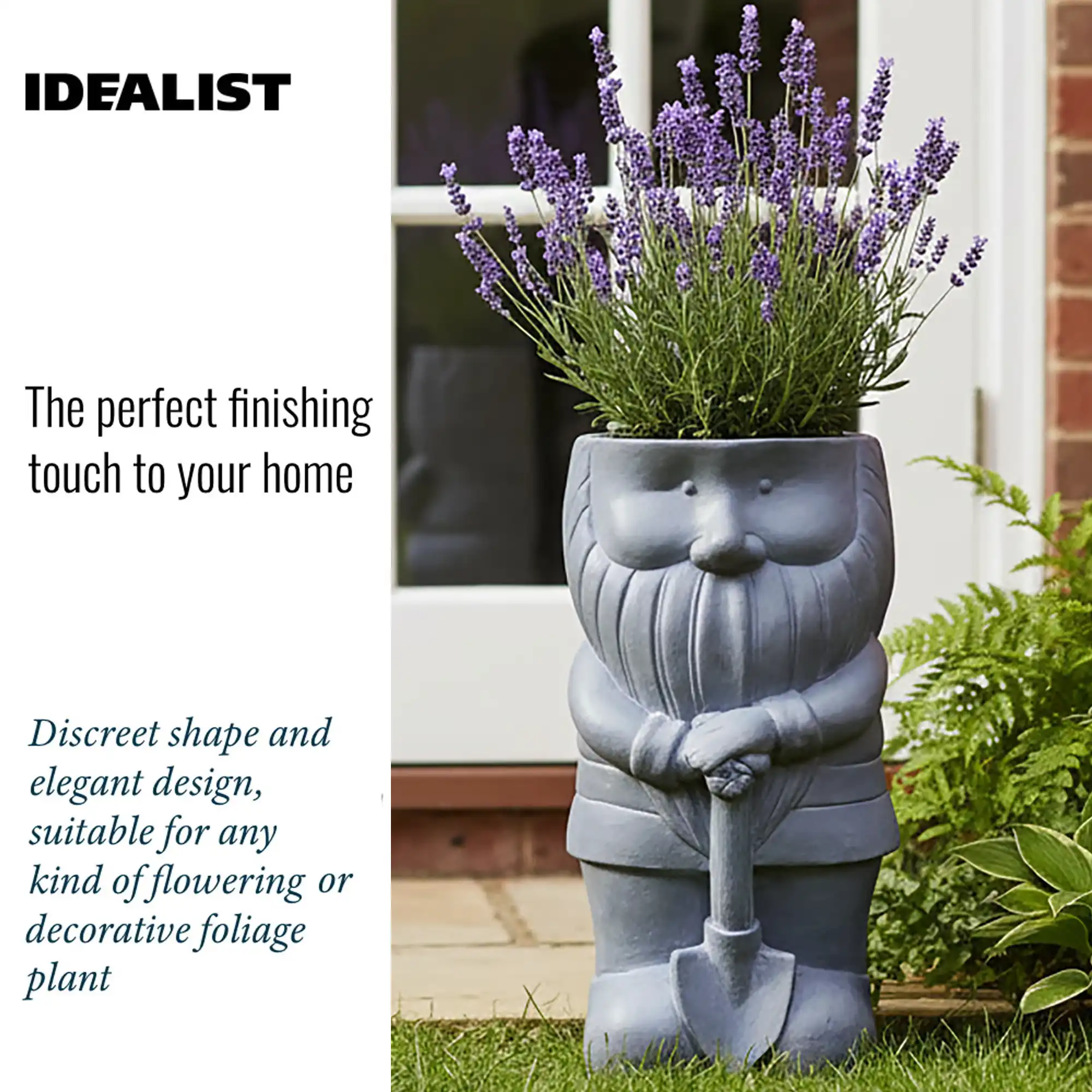 IDEALIST Lite Gnome with a Shovel Oval Plant Pot Outdoor