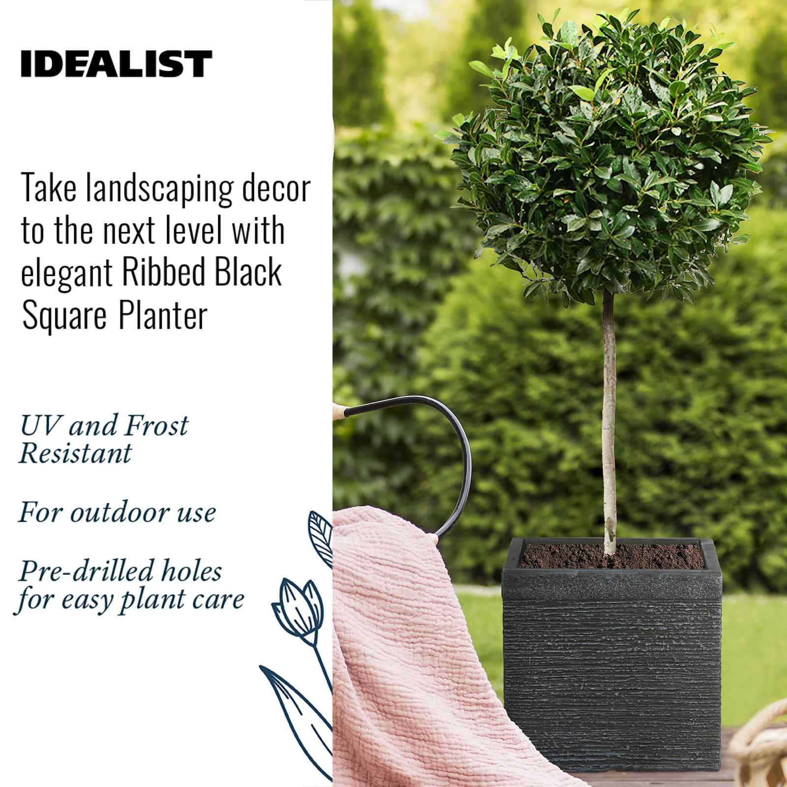 IDEALIST Lite Ribbed Light Concrete Square Planter
