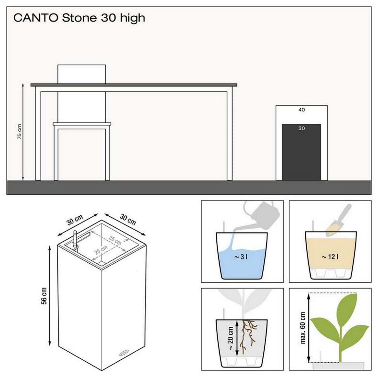LECHUZA CANTO Stone High Square Tall Poly Resin Self-watering Planter
