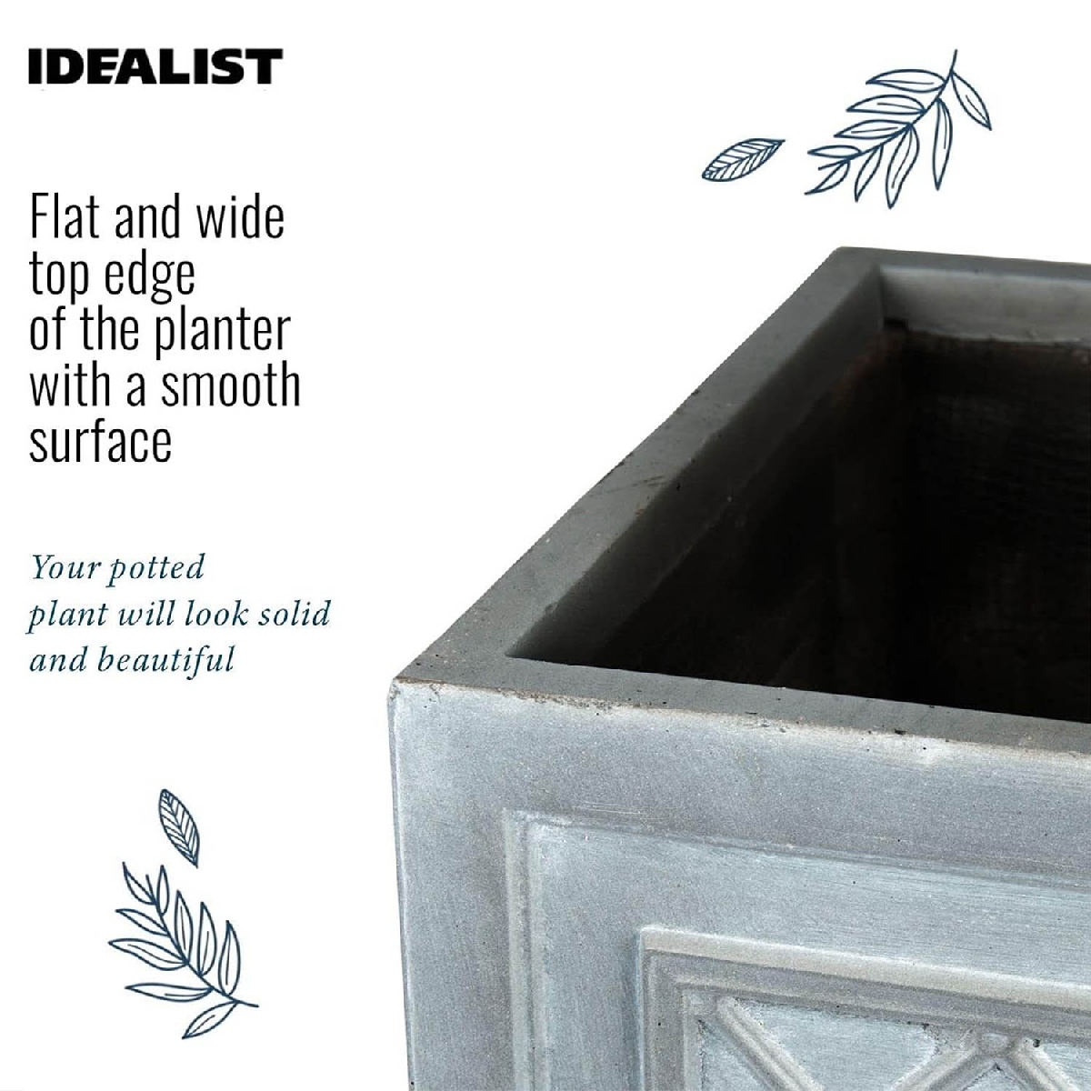 IDEALIST Lite Faux Lead Lattice Planter Light Concrete Square Box