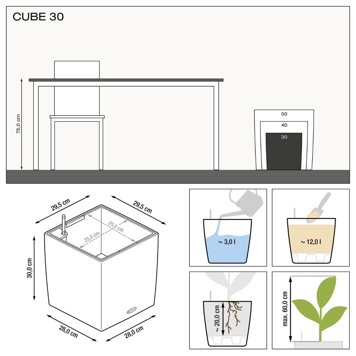 LECHUZA CUBE Square Poly Resin Self-watering Planter