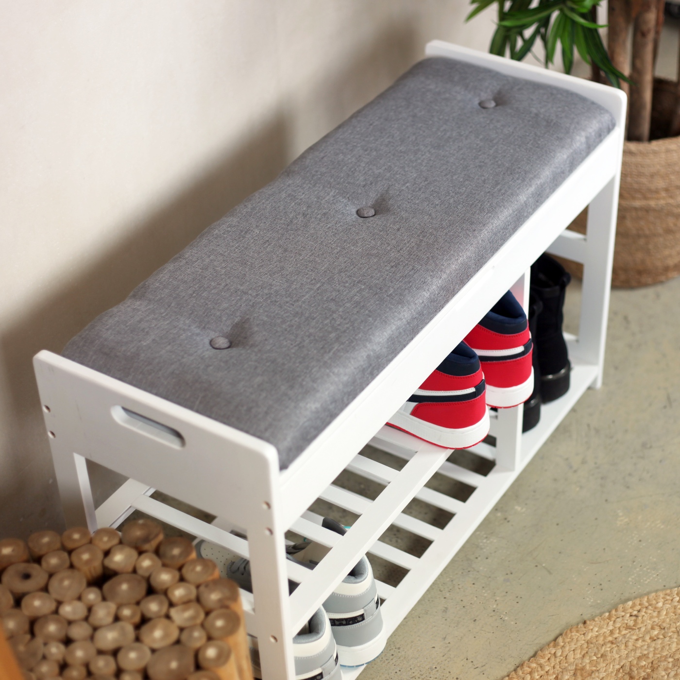 Froppi Bamboo Shoe Storage Bench 2-Tier Wooden Shoe Shelf and Rack with Seat and Storage Box