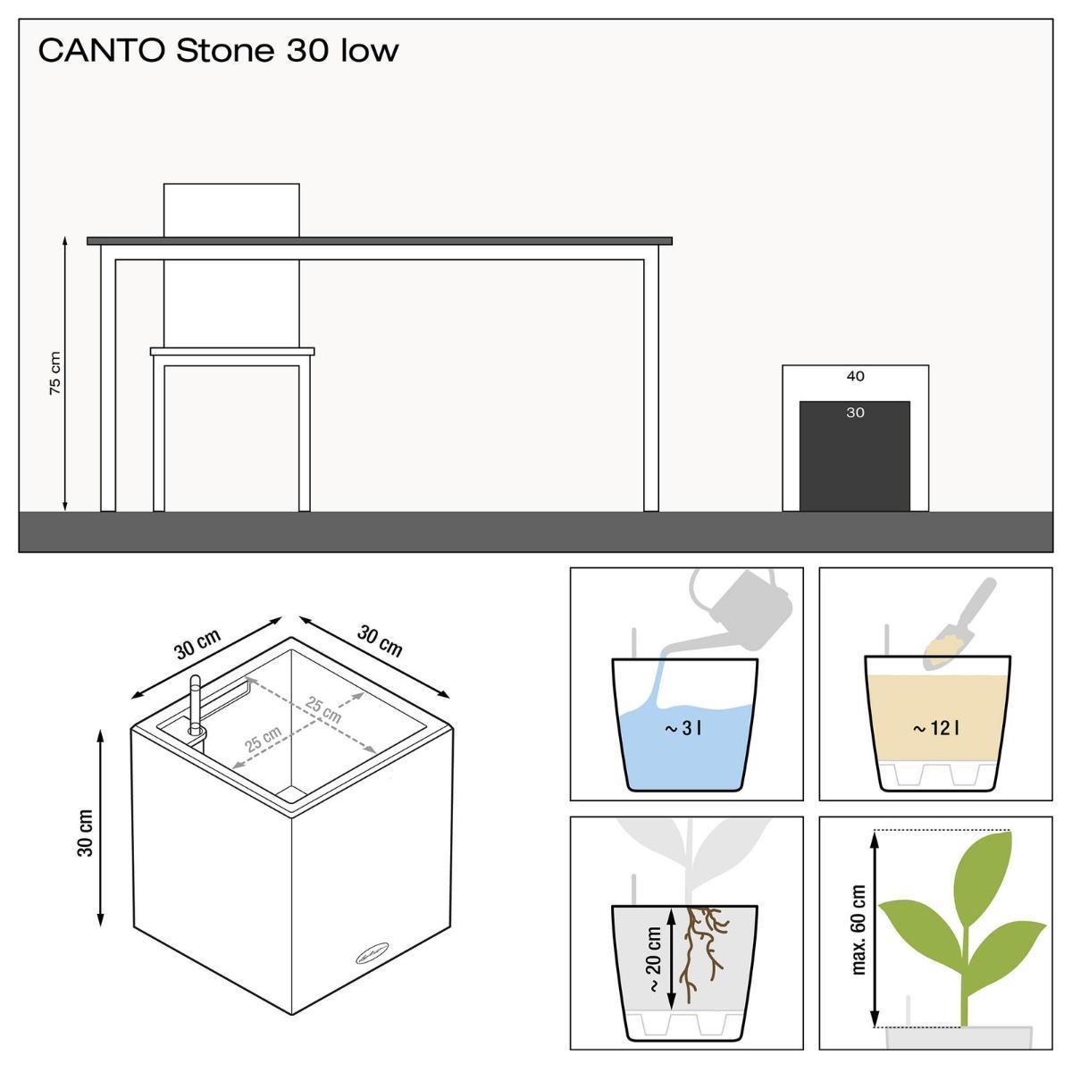 LECHUZA CANTO Stone Low Square Poly Resin Self-watering Planter Set