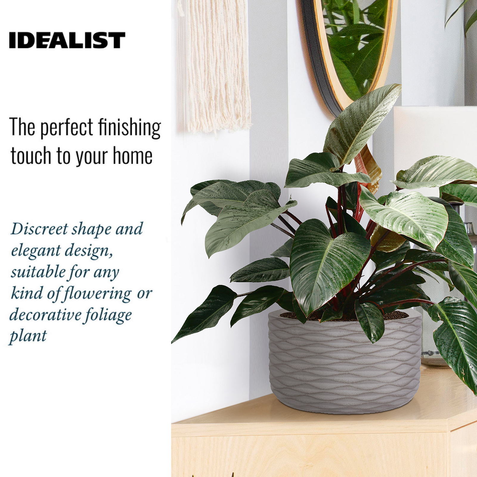 IDEALIST Lite Wave Style Table and Hanging Cylinder Round Plant Pot Dual Use Indoor Planter