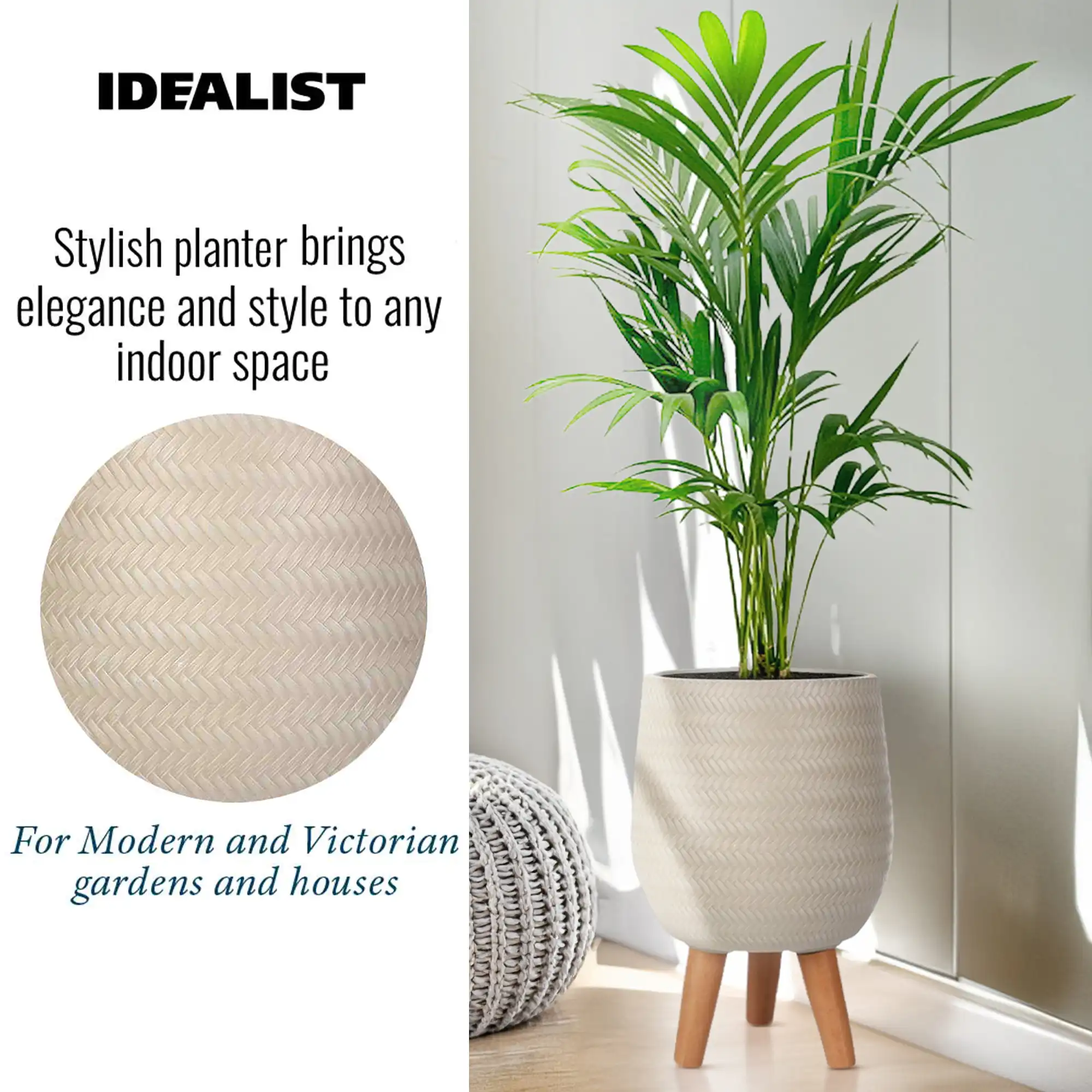IDEALIST Lite Plaited Style Egg Planter on Legs, Round Pot Plant Stand Indoor
