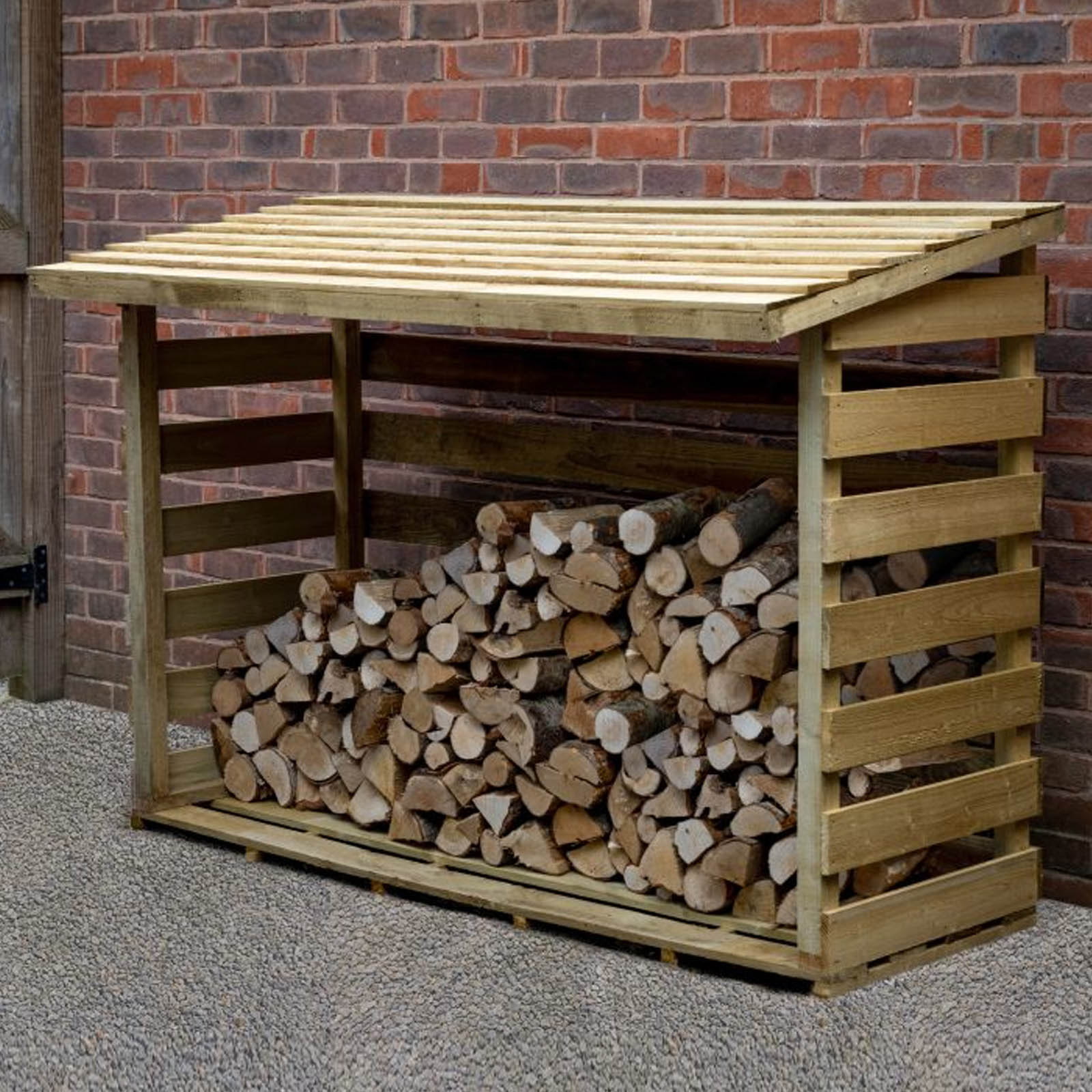 Outdoor Wooden Pent Log Store by Forest Garden