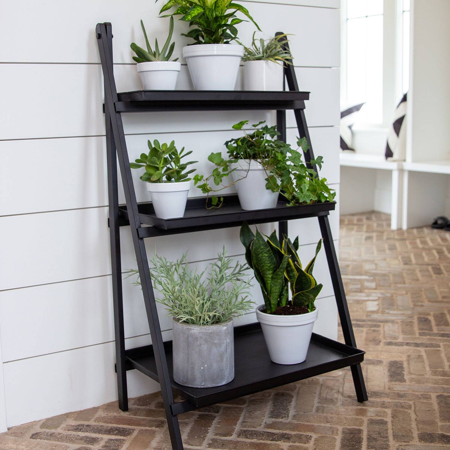 Narrow Step Ladder Folding 3-Tier Plant Stand Indoor & Outdoor, Black, H100  cm, 3 Trays - from 95.99 | Getpotted.com