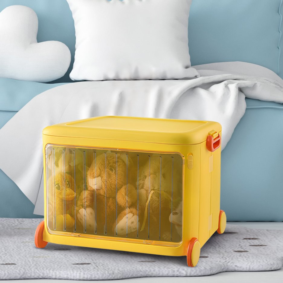 Froppi Stackable Plastic Kids Toy Storage Box with Lid, Transparent Door and Wheels