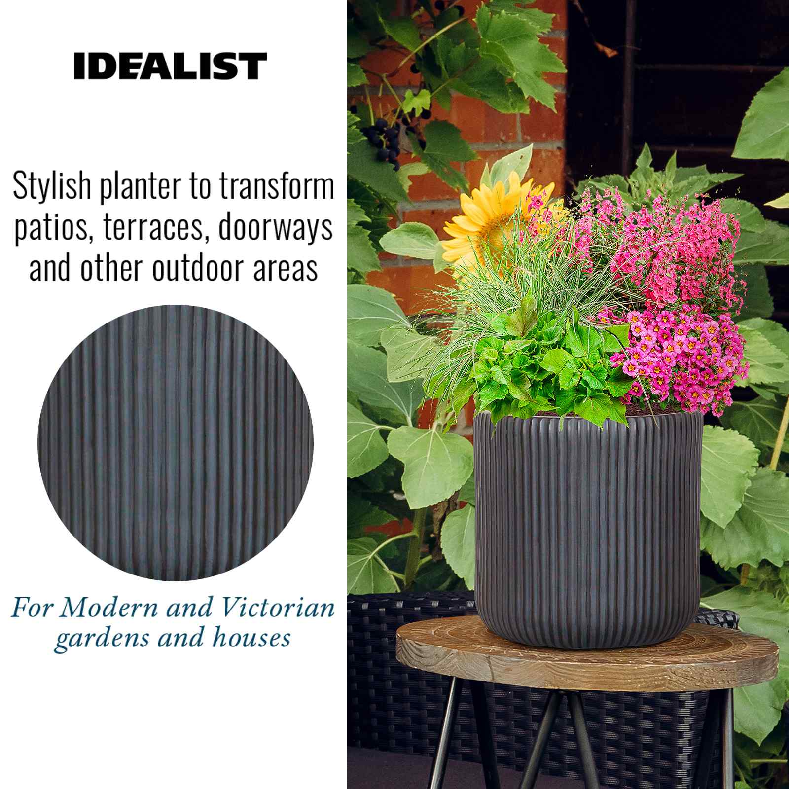IDEALIST Lite Ribbed Round Outdoor Planter