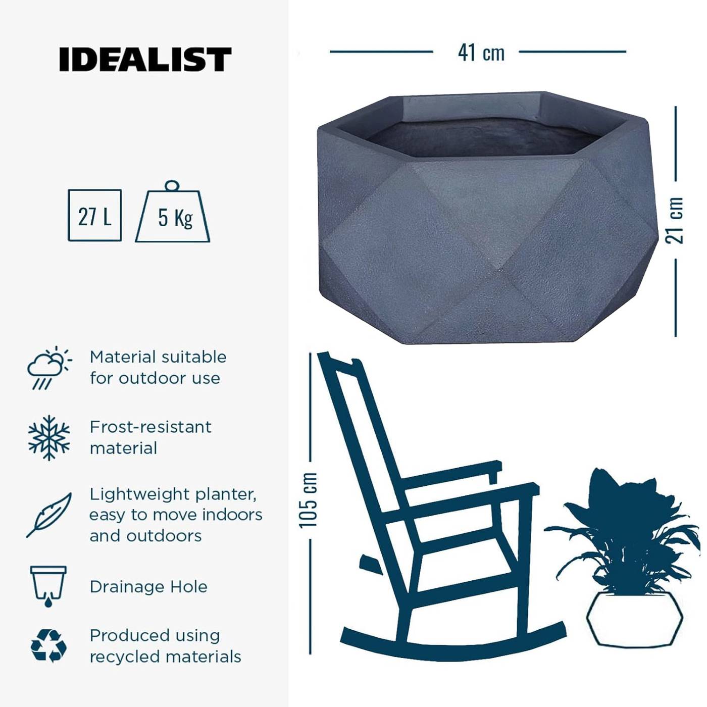 IDEALIST Lite Faceted Effect Bowl Planter Indoor Plant Pot