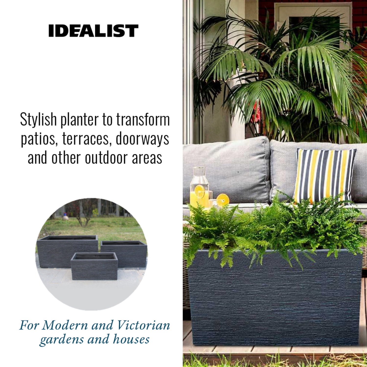 IDEALIST Lite Ribbed Light Concrete Trough Planter