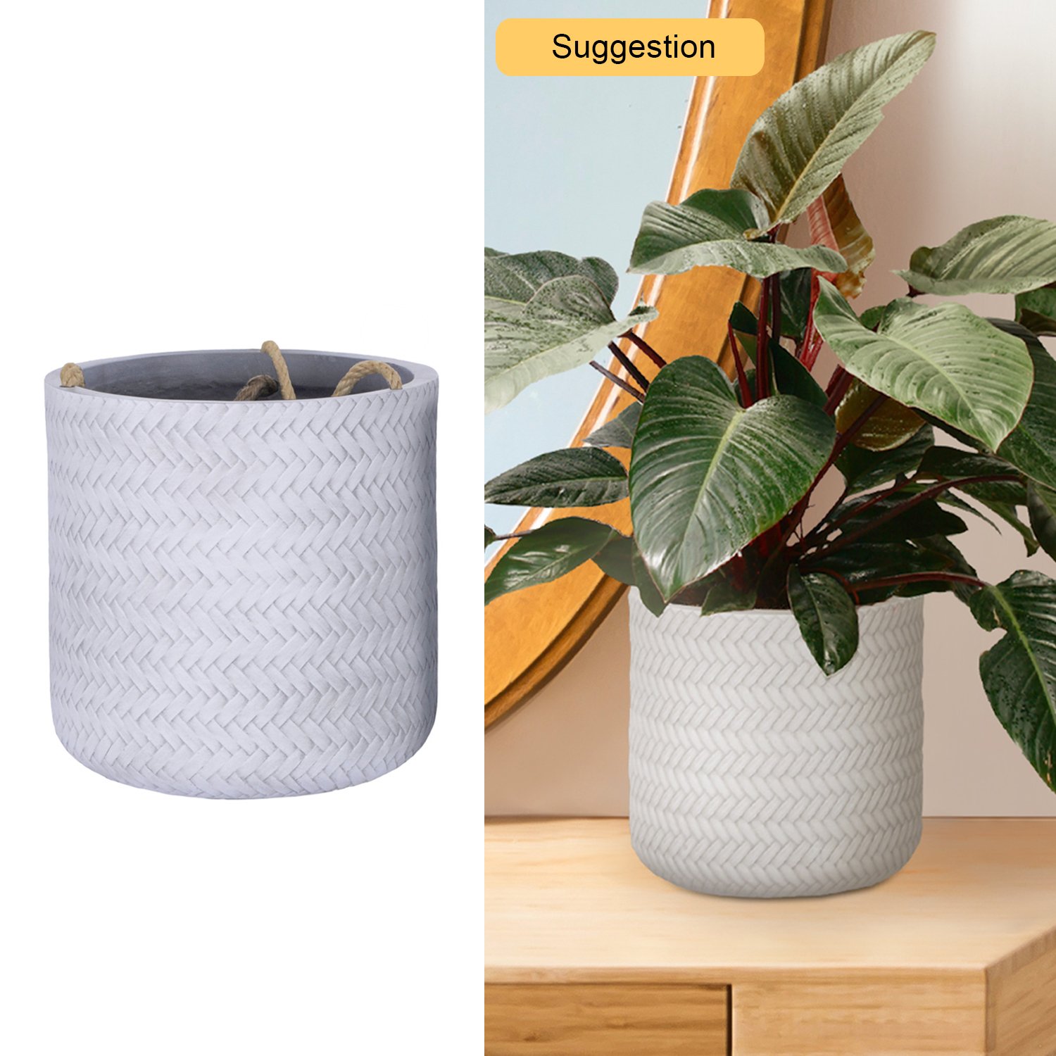 IDEALIST Lite Plaited Style Table and Hanging Cylinder Round Plant Pot Dual Use Indoor Planter