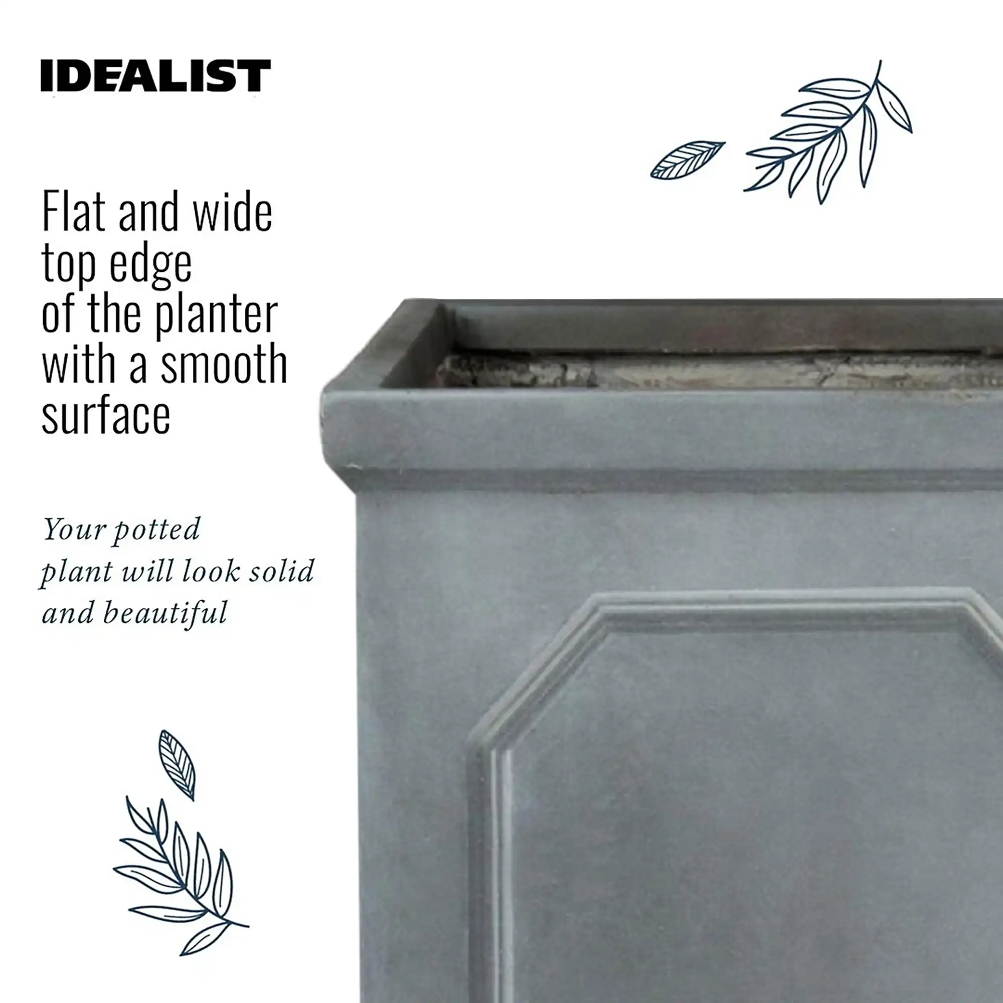IDEALIST Lite Faux Lead Chelsea Light Concrete Tall Square Planter
