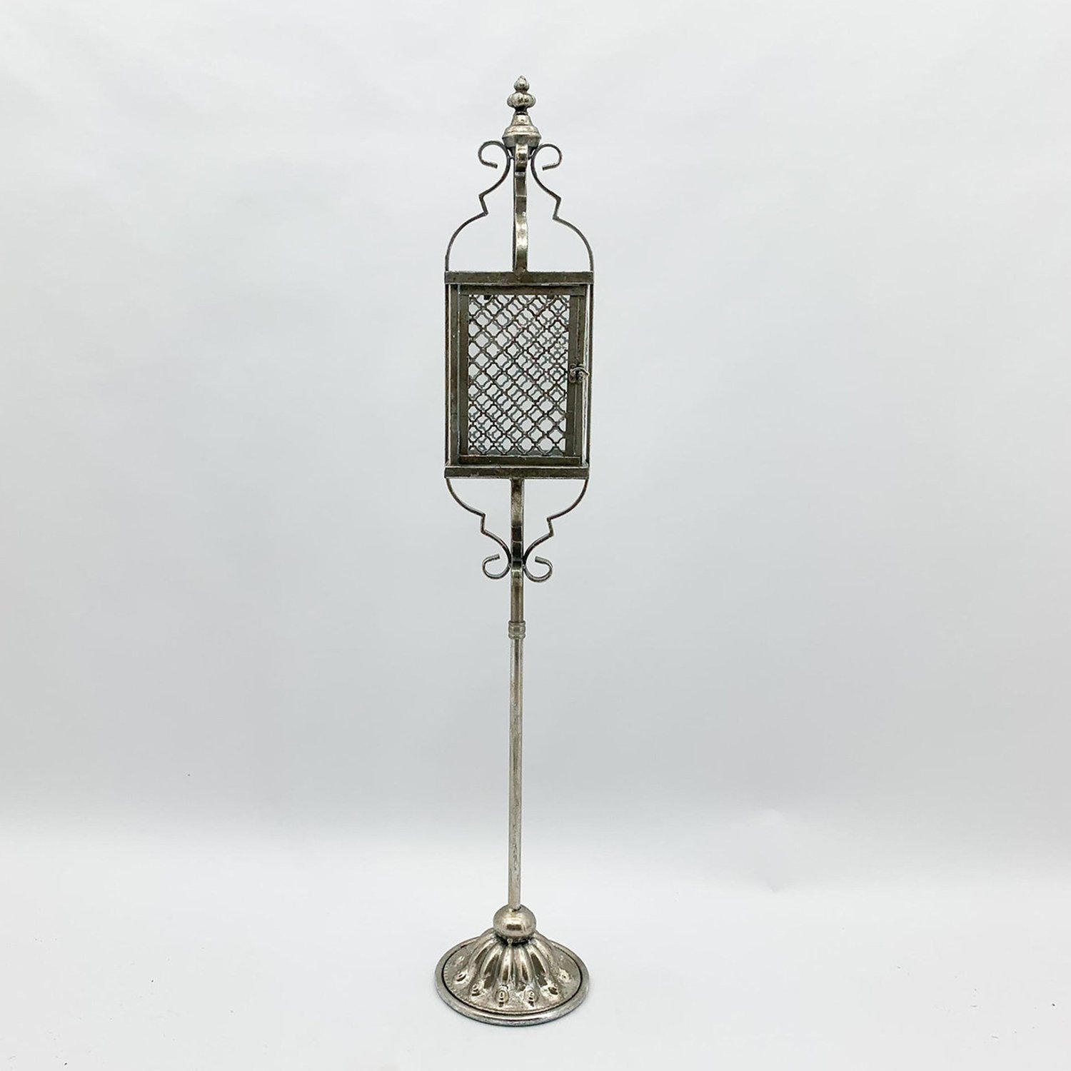 Cube Metal Ornament Silver Garden Lantern on Foot
