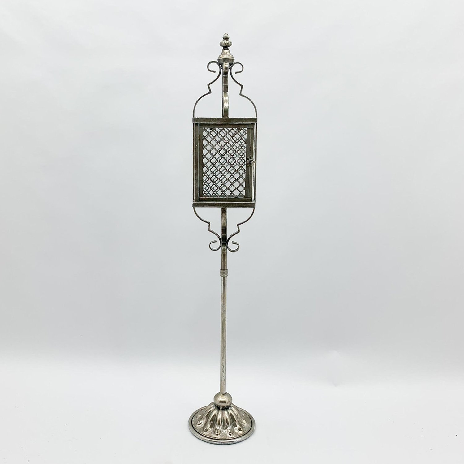 Cube Metal Ornament Silver Garden Lantern on Foot