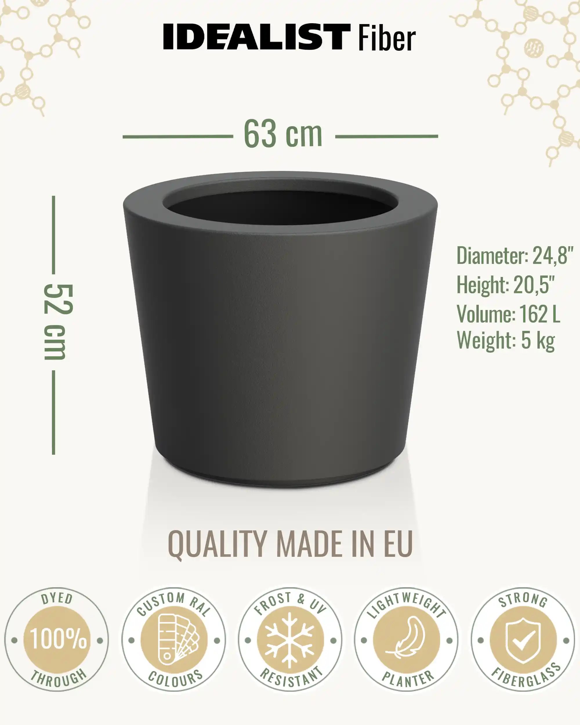 HALO Tapered Round Outdoor Fiberglass Planter