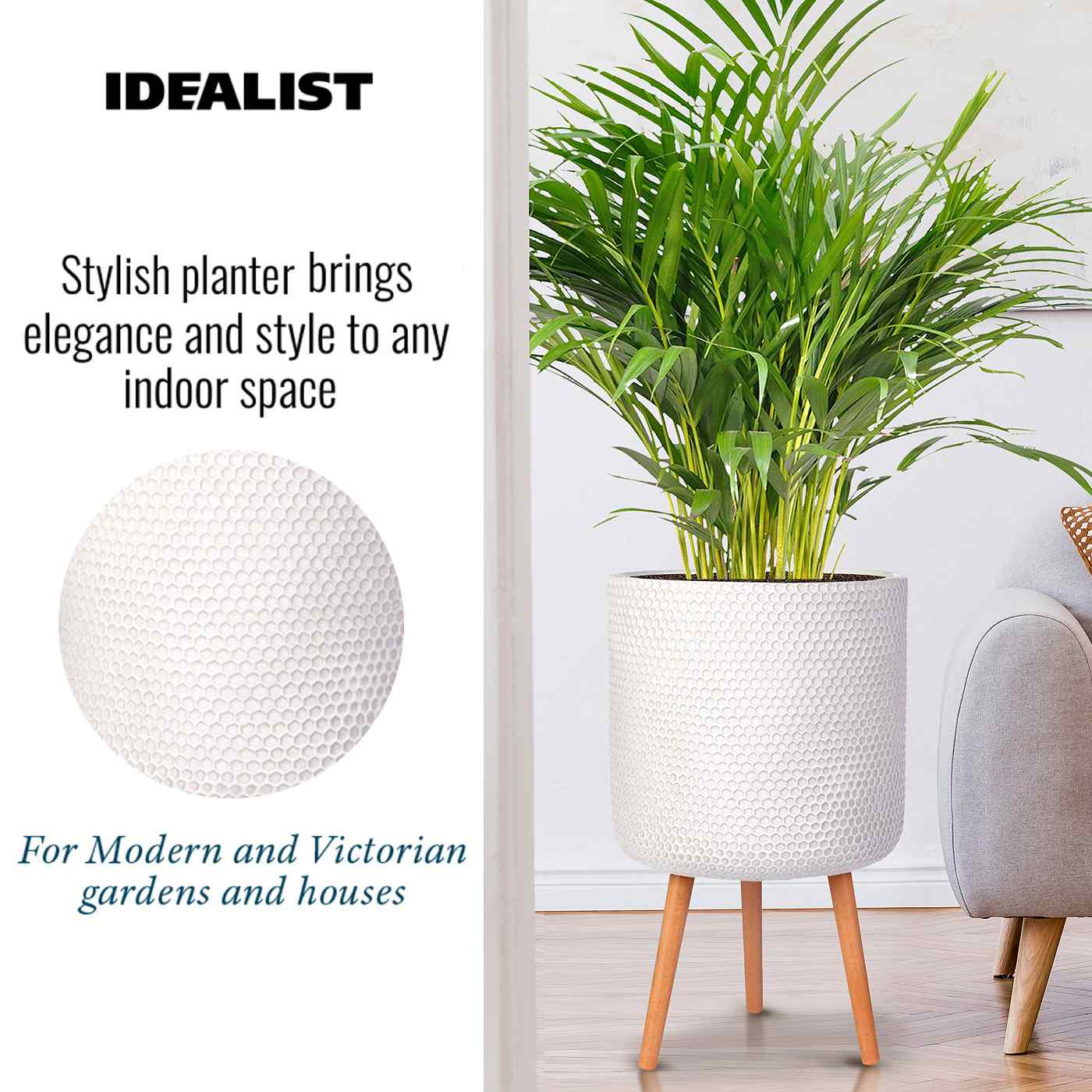 IDEALIST Lite Honeycomb Style Cylinder Planter on Legs, Round Pot Plant Stand Indoor