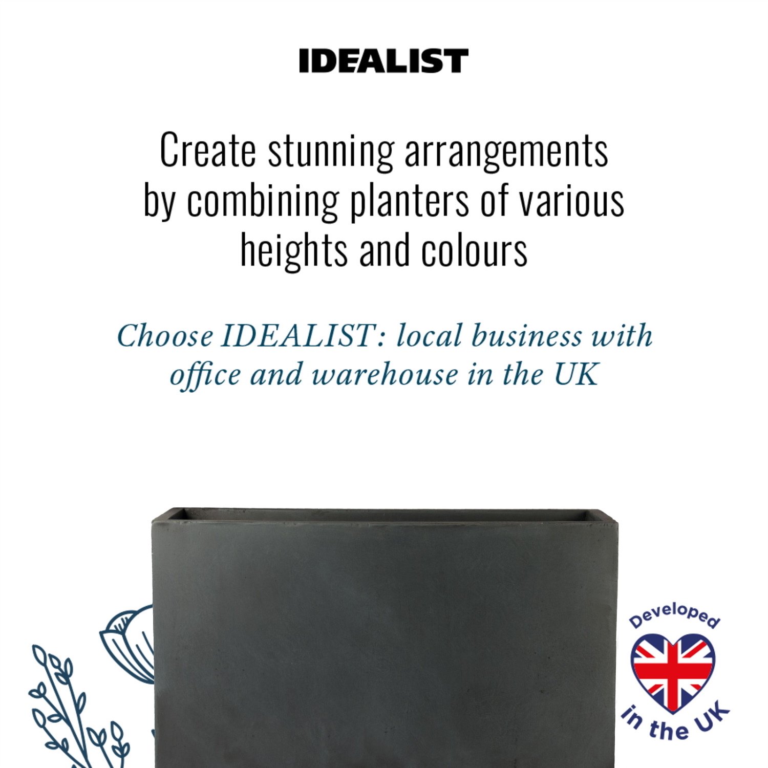 IDEALIST Lite Contemporary Light Concrete High Trough Planter Set