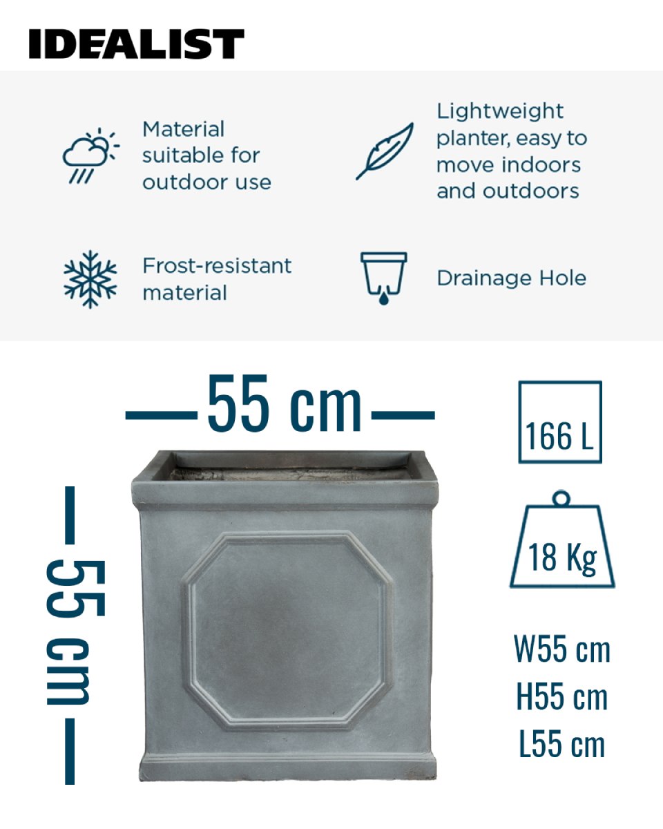 IDEALIST Lite Faux Lead Chelsea Box Square Light Concrete Planter