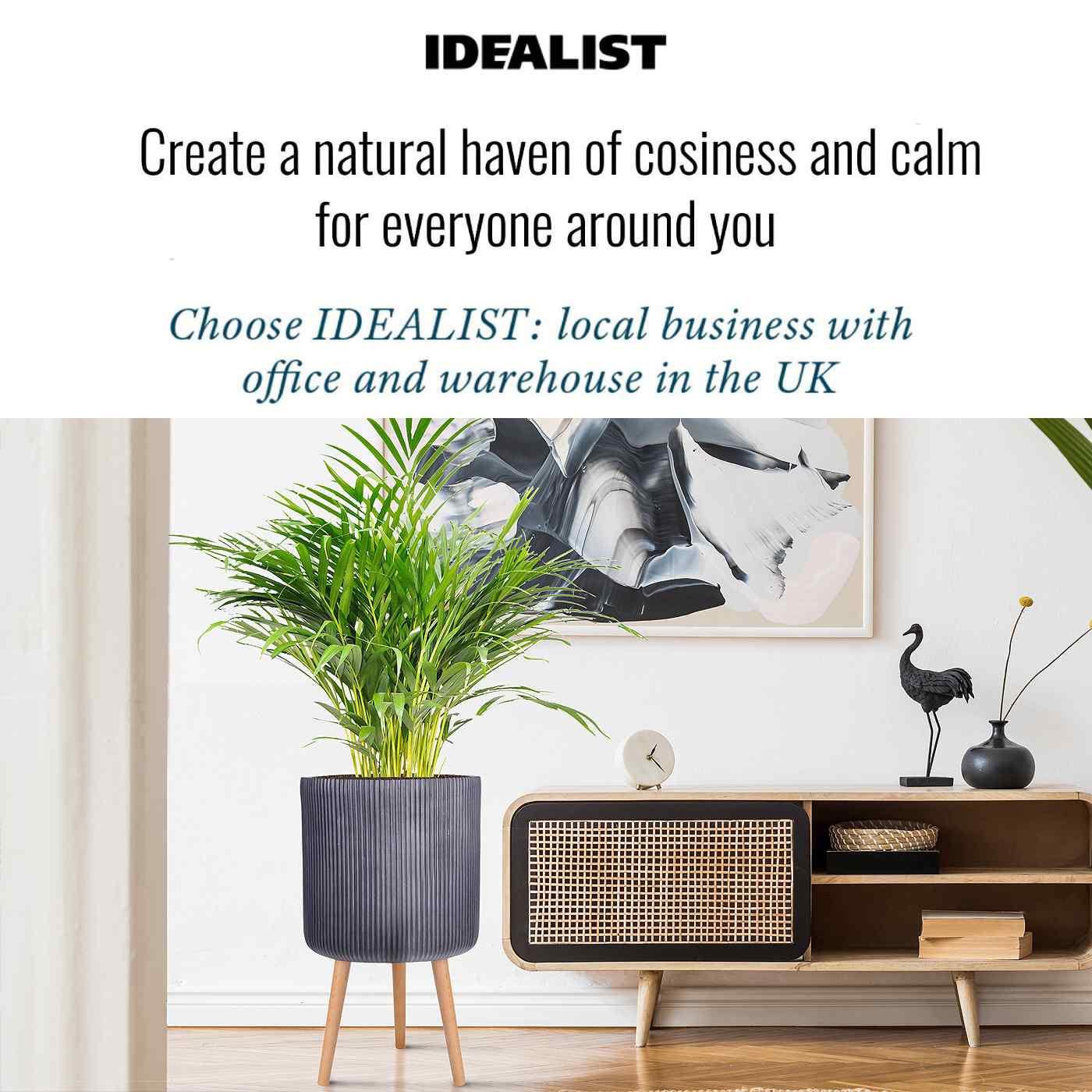 IDEALIST Lite Ribbed Cylinder Planter on Legs, Round Pot Plant Stand Indoor