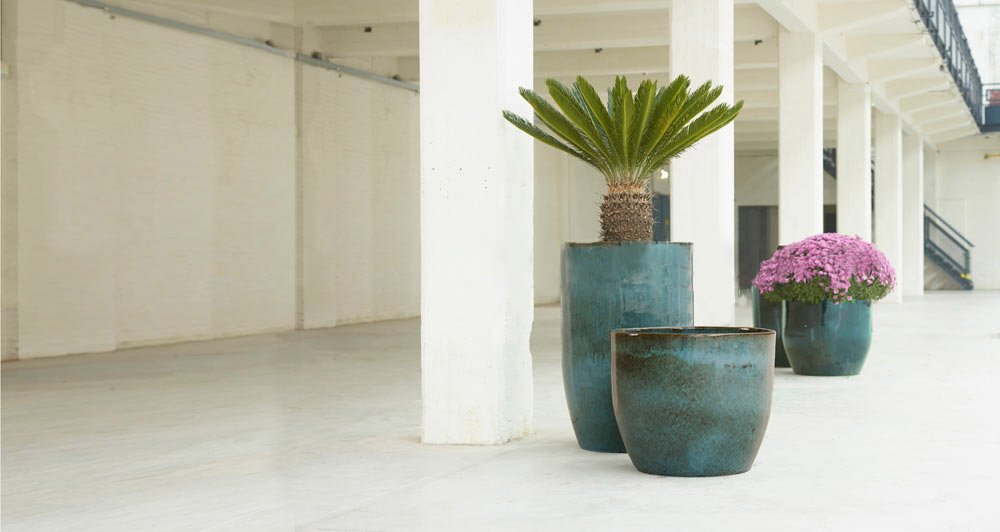 Ceramic Turquoise Round Tall Glossy Blue Planter Pot In/Out