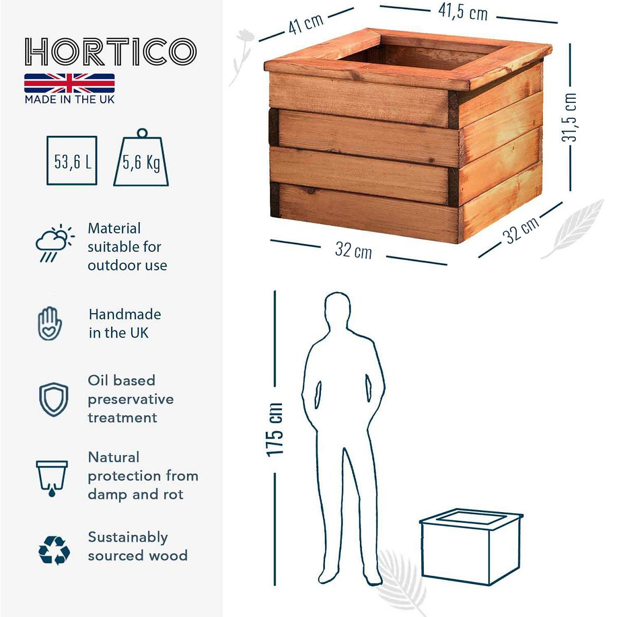 Rustic Scandinavian Redwood Square Outdoor Planter Made in UK by HORTICO