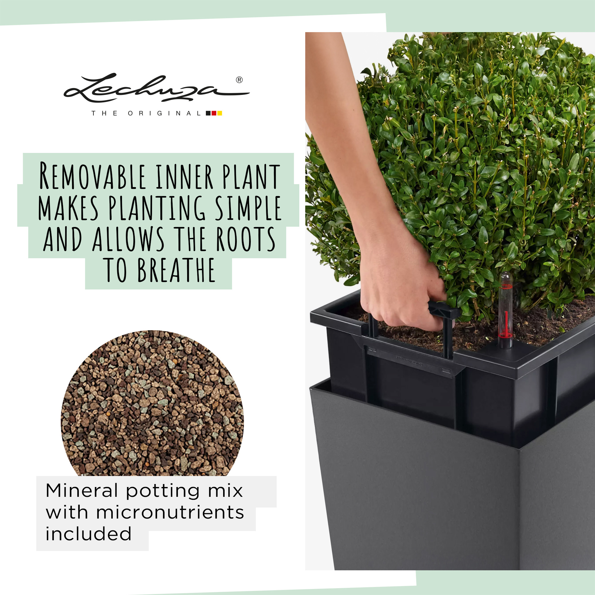 LECHUZA CUBICO ALTO Square Tall Poly Resin Self-watering Planter