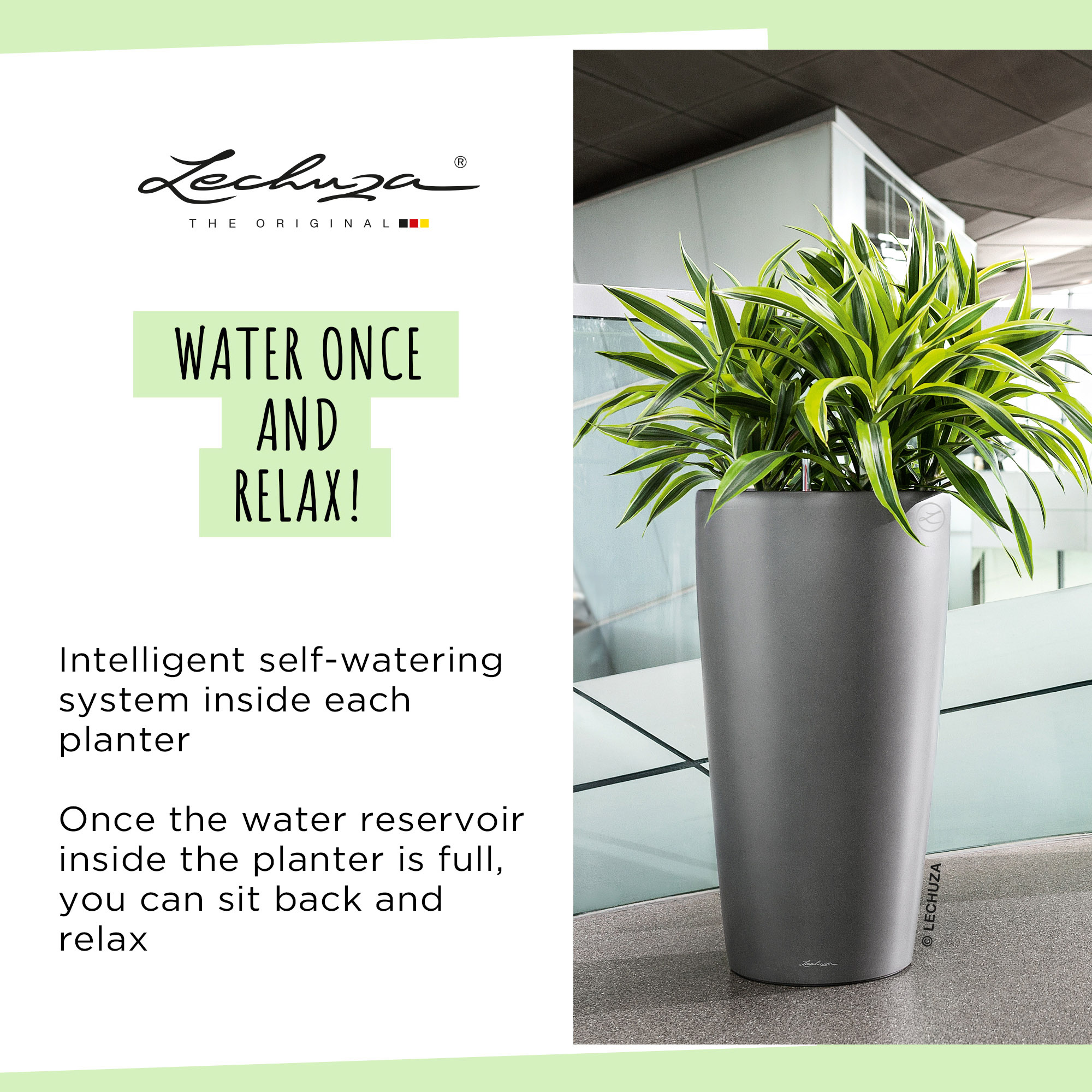 LECHUZA Rondo Round Tall Poly Resin Self-watering Planter