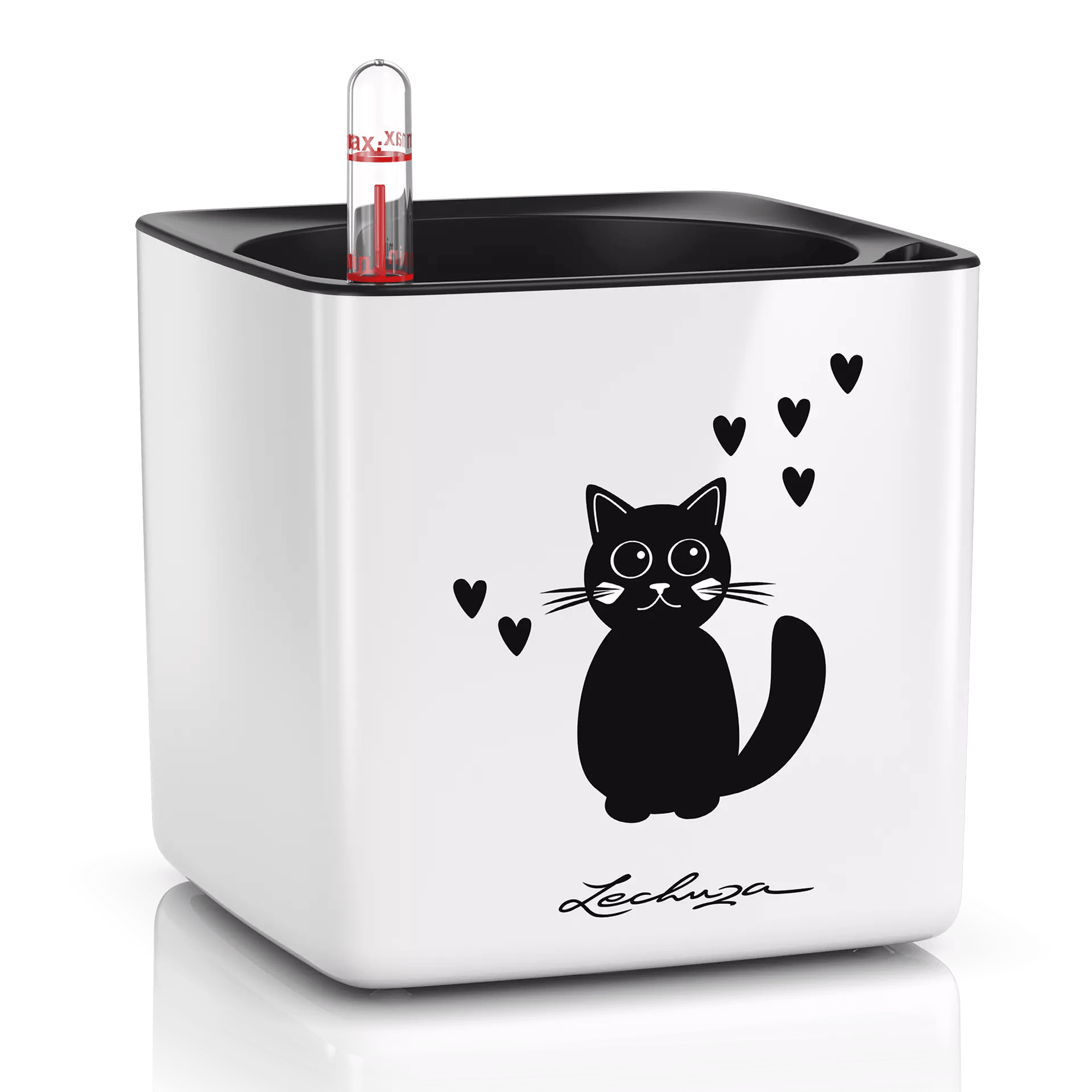 LECHUZA CUBE Glossy Cat Square Poly Resin Indoor Self-watering Planter