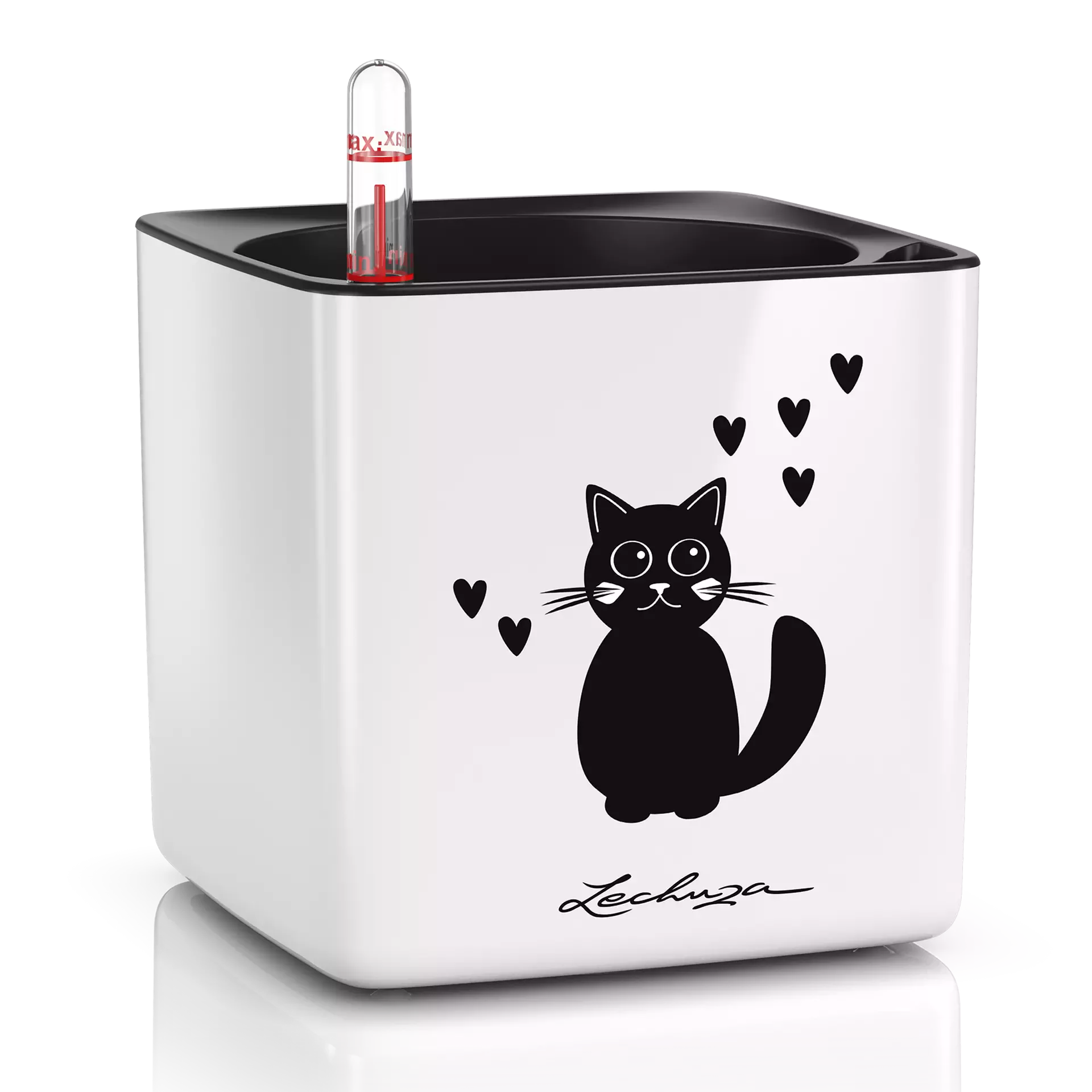 LECHUZA CUBE Glossy Cat Square Poly Resin Indoor Self-watering Planter
