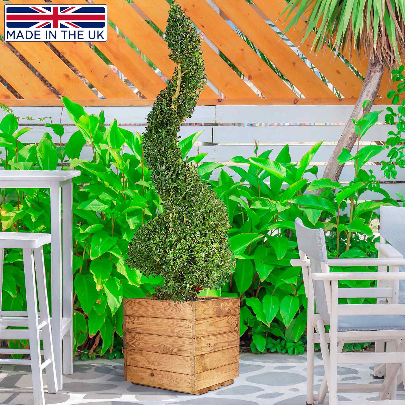 Rustic Scandinavian Redwood Square Outdoor Open Planter Made in UK by HORTICO