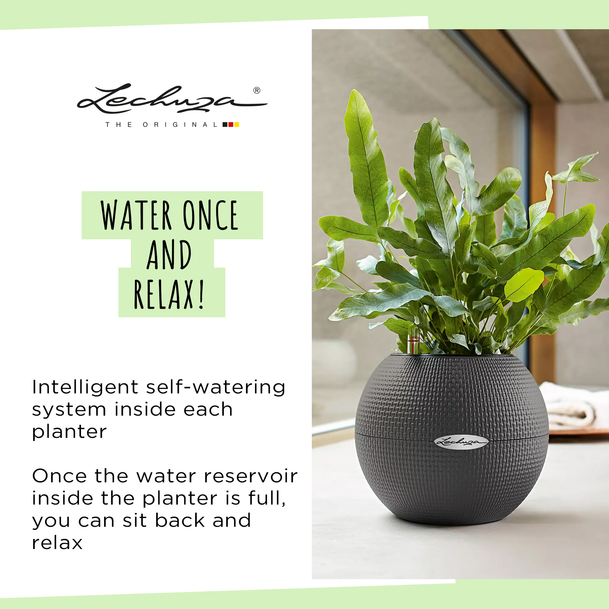 LECHUZA PURO Color Round Poly Resin Self-watering Planter