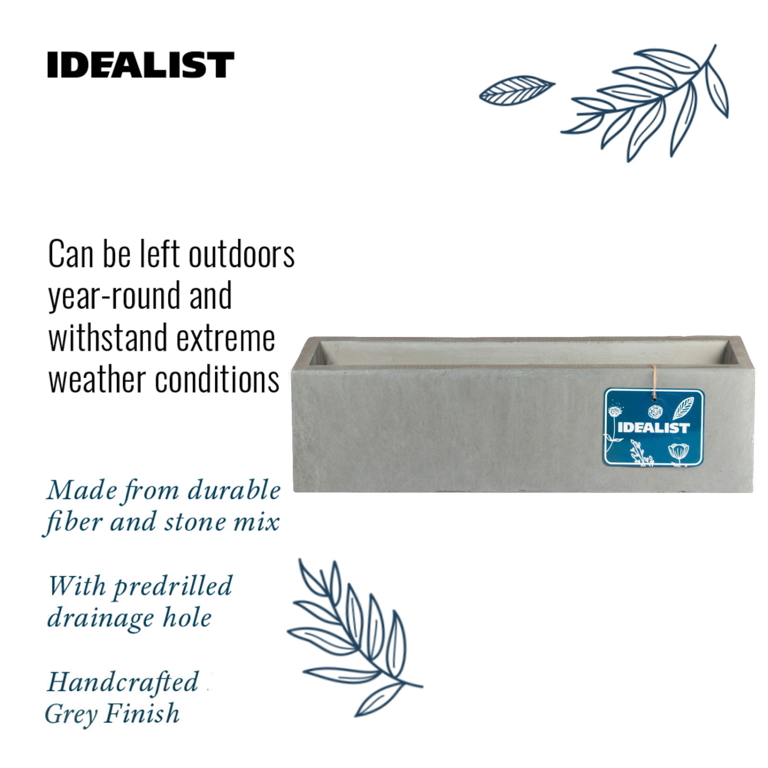 IDEALIST Lite Window Box Light Concrete Planter Set