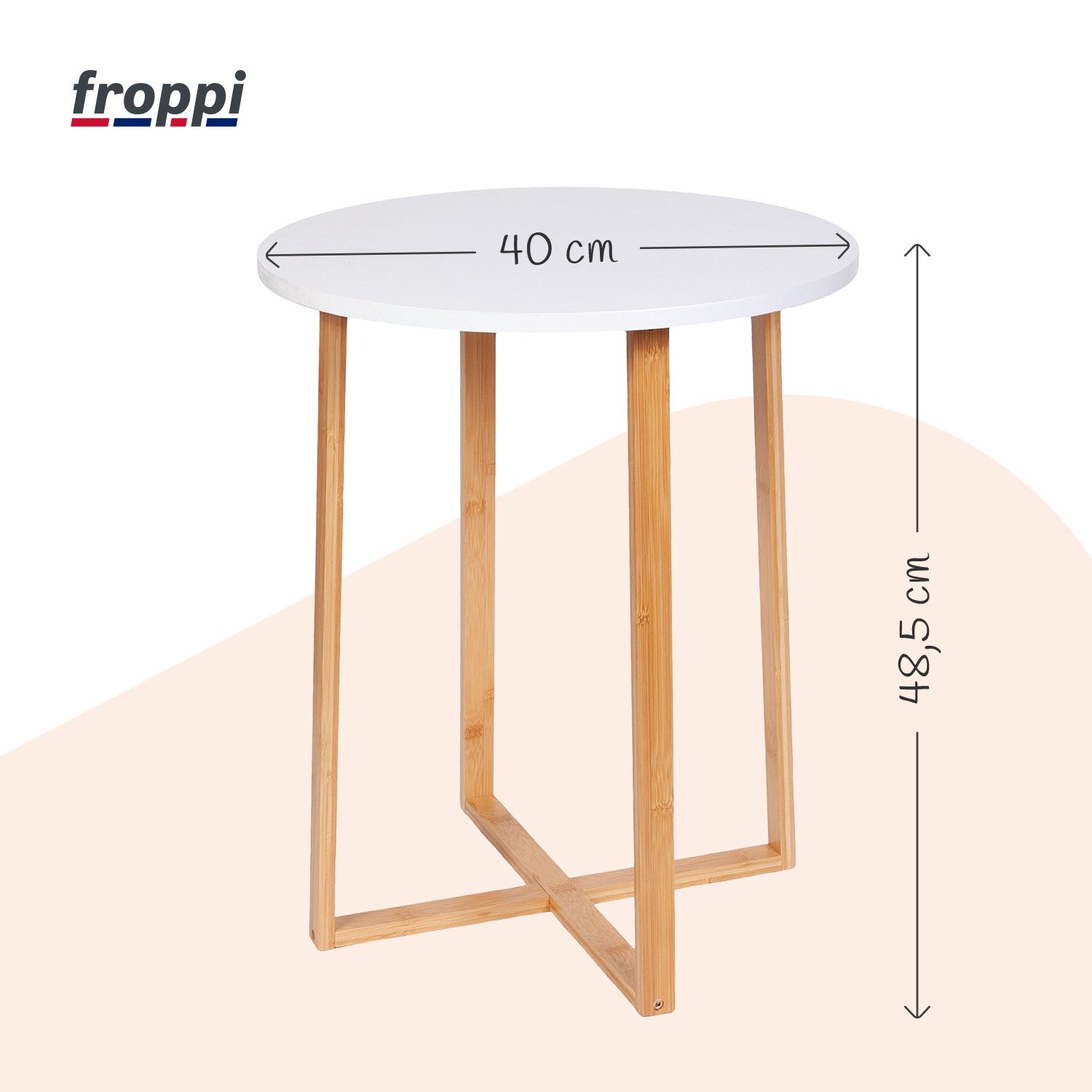 Froppi Small Round Coffee Table for Living Room White Wood Cocktail Table on Natural Bamboo Frame