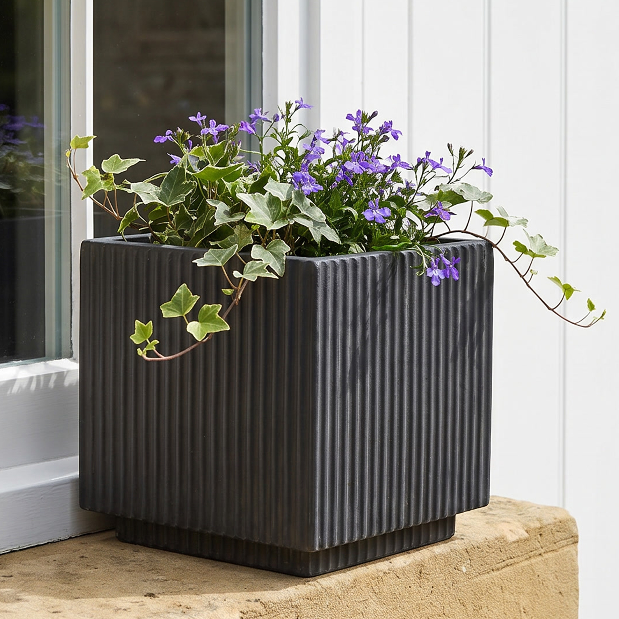 IDEALIST Lite Vertical Ribbed Square Effect Outdoor Planter