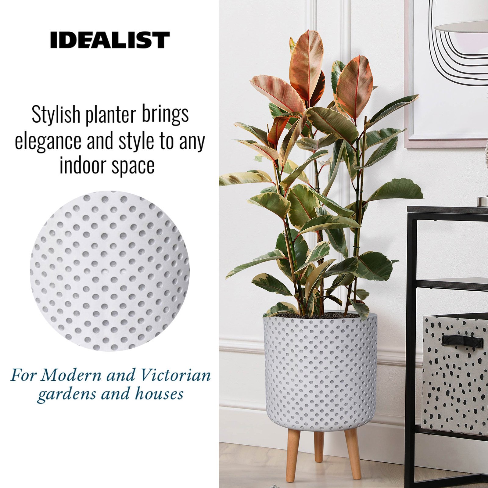 IDEALIST Lite Dotted Style Planter on Legs, Round Plant Pot Indoor