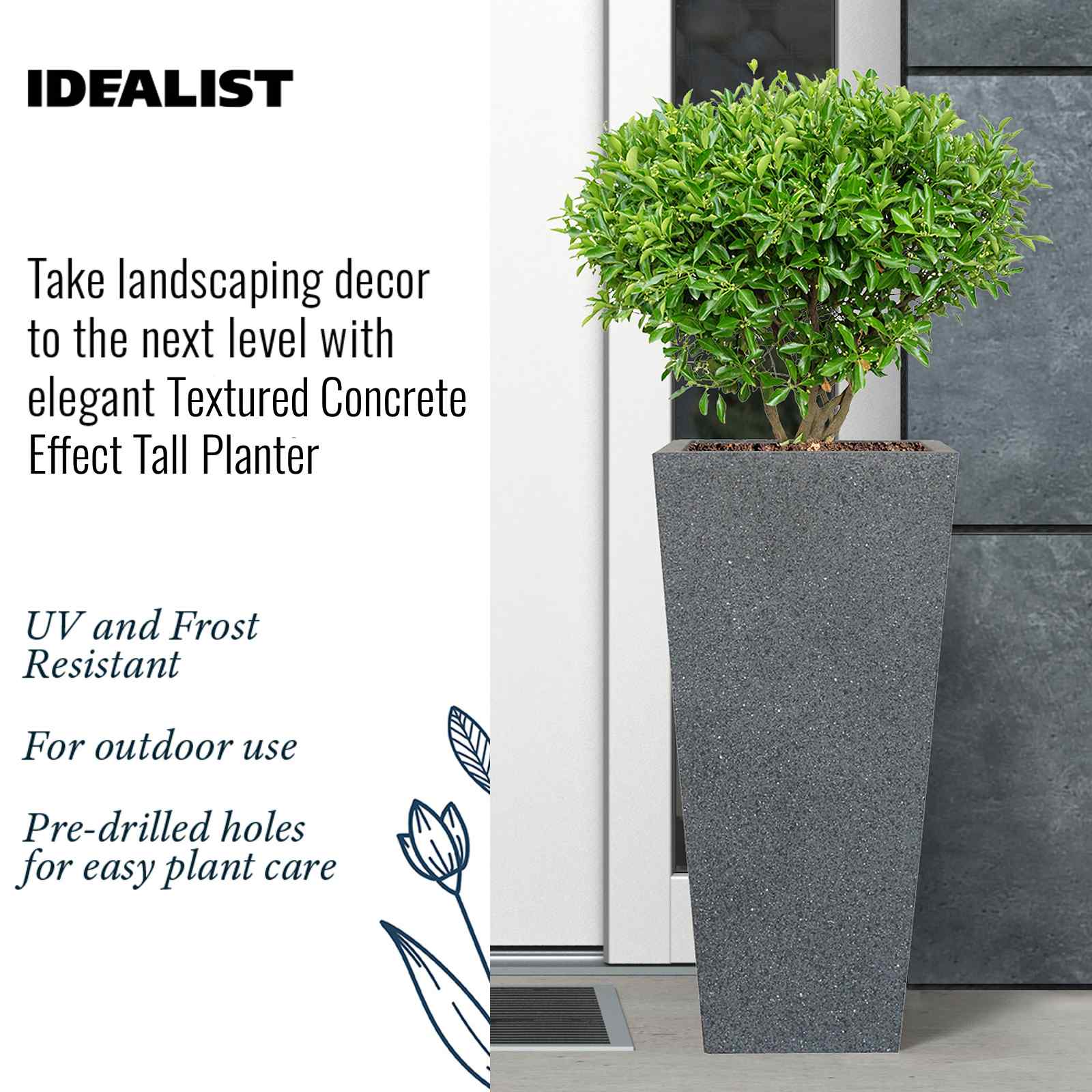 IDEALIST Lite Textured Concrete Effect Tall Tapered Outdoor Planter