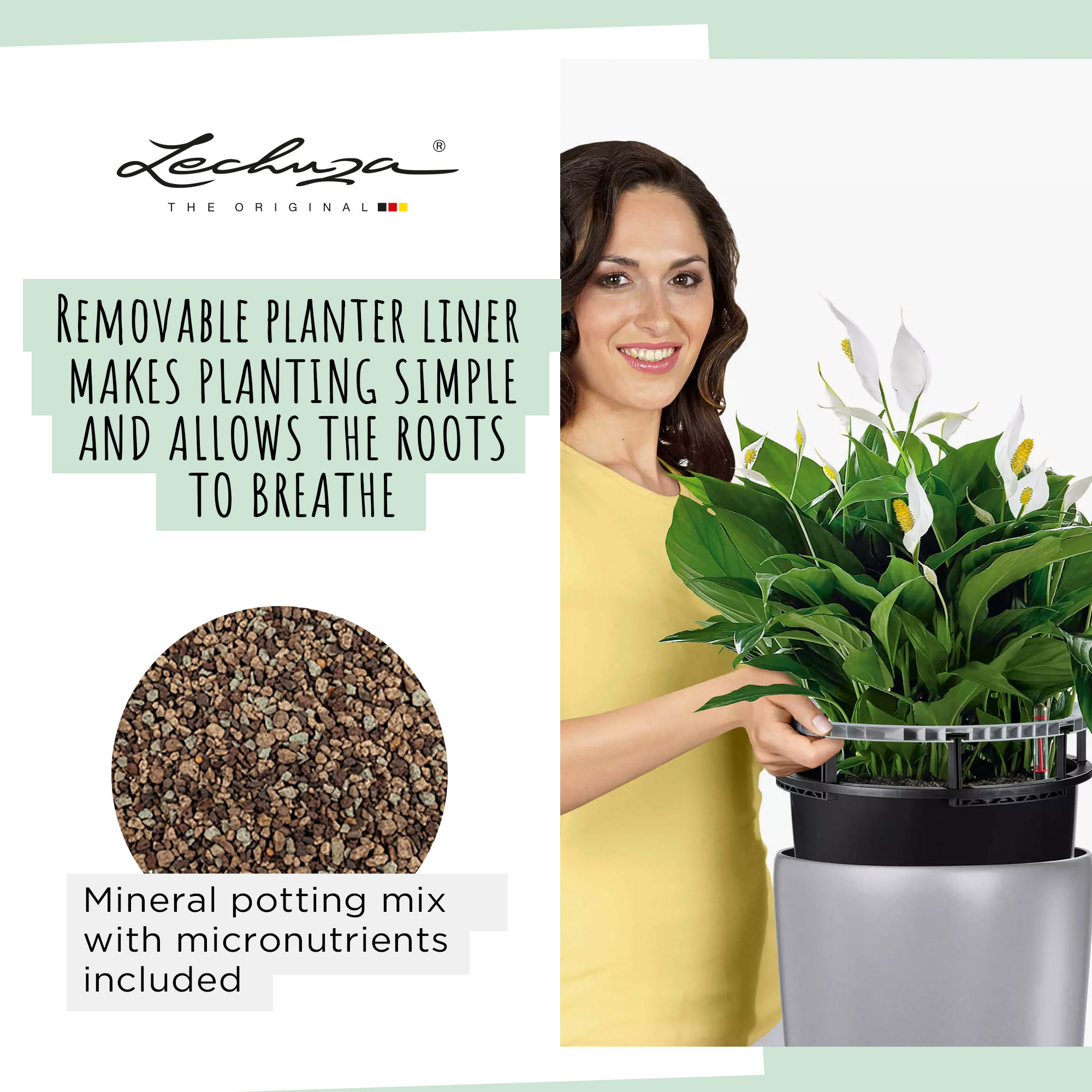 LECHUZA Rondo Round Tall Poly Resin Self-watering Planter