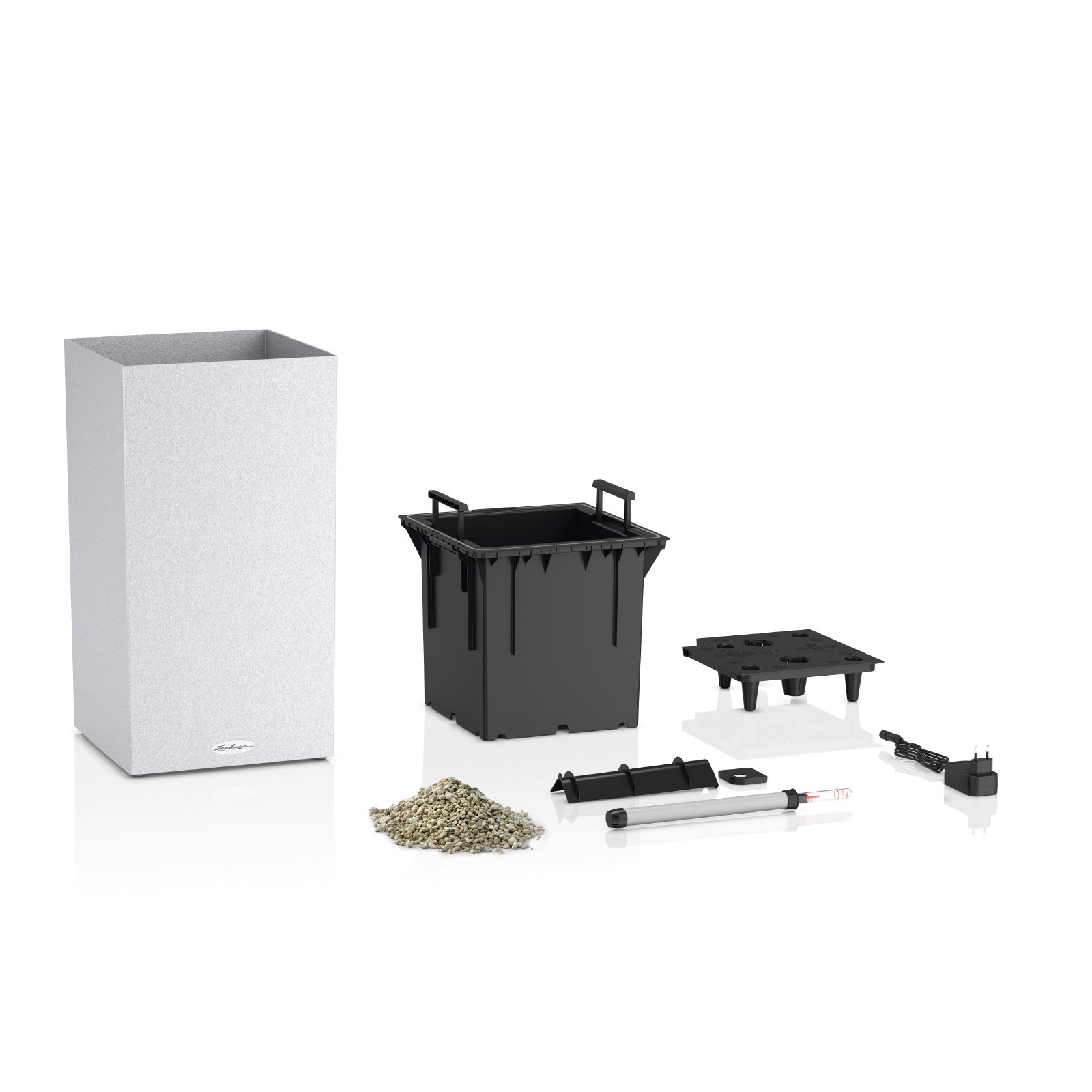 LECHUZA CANTO Stone High LED Square Tall Poly Resin Self-watering Planter