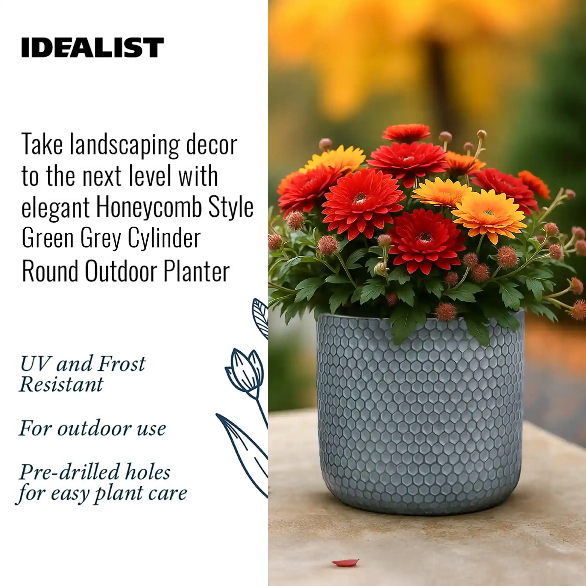 IDEALIST Lite Honeycomb Style Cylinder Round Outdoor Planter