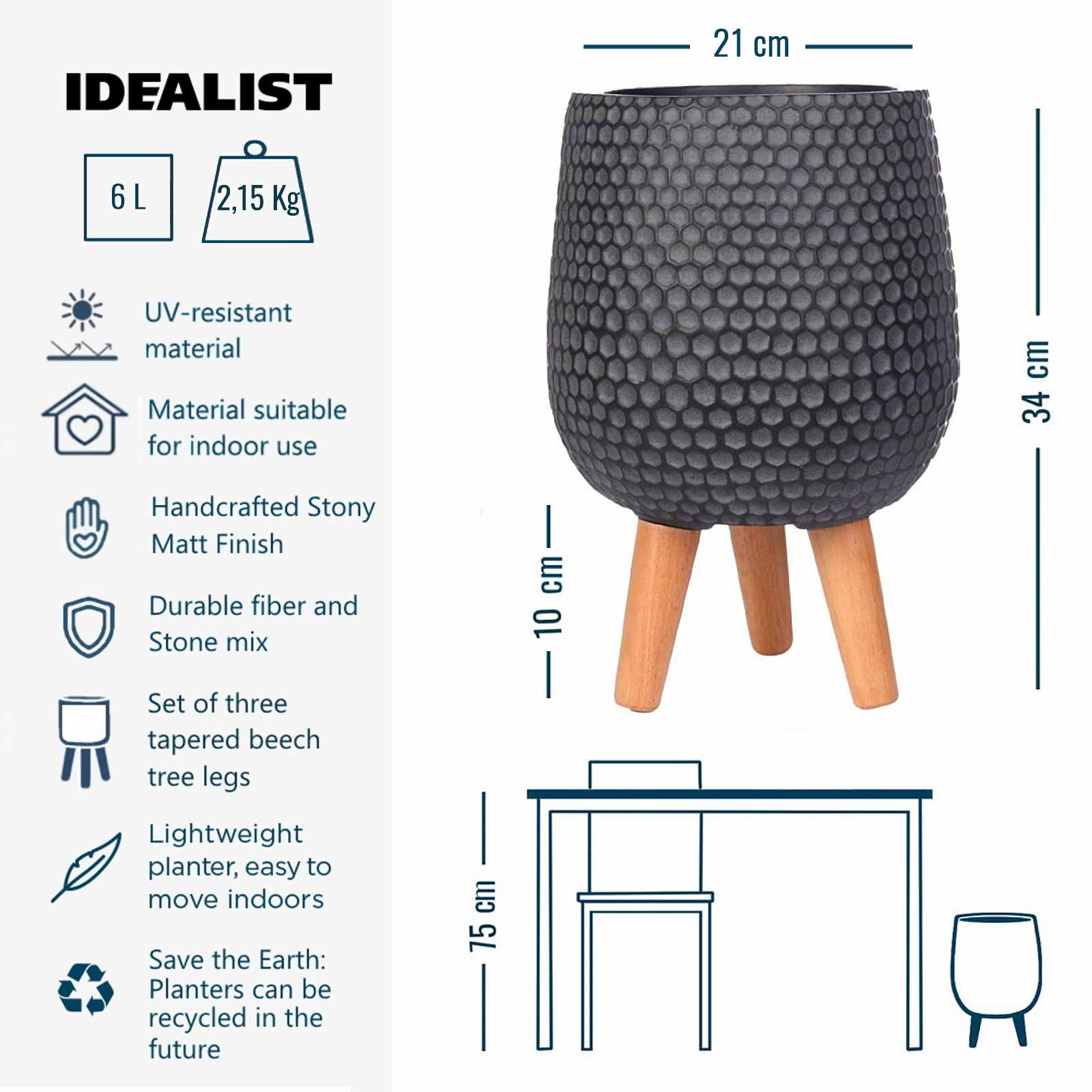 IDEALIST Lite Honeycomb Style Egg Planter on Legs, Round Pot Plant Stand Indoor