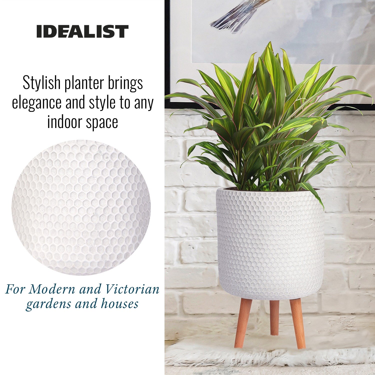 IDEALIST Lite Honeycomb Style Cylinder Planter on Legs, Round Pot Plant Stand Indoor
