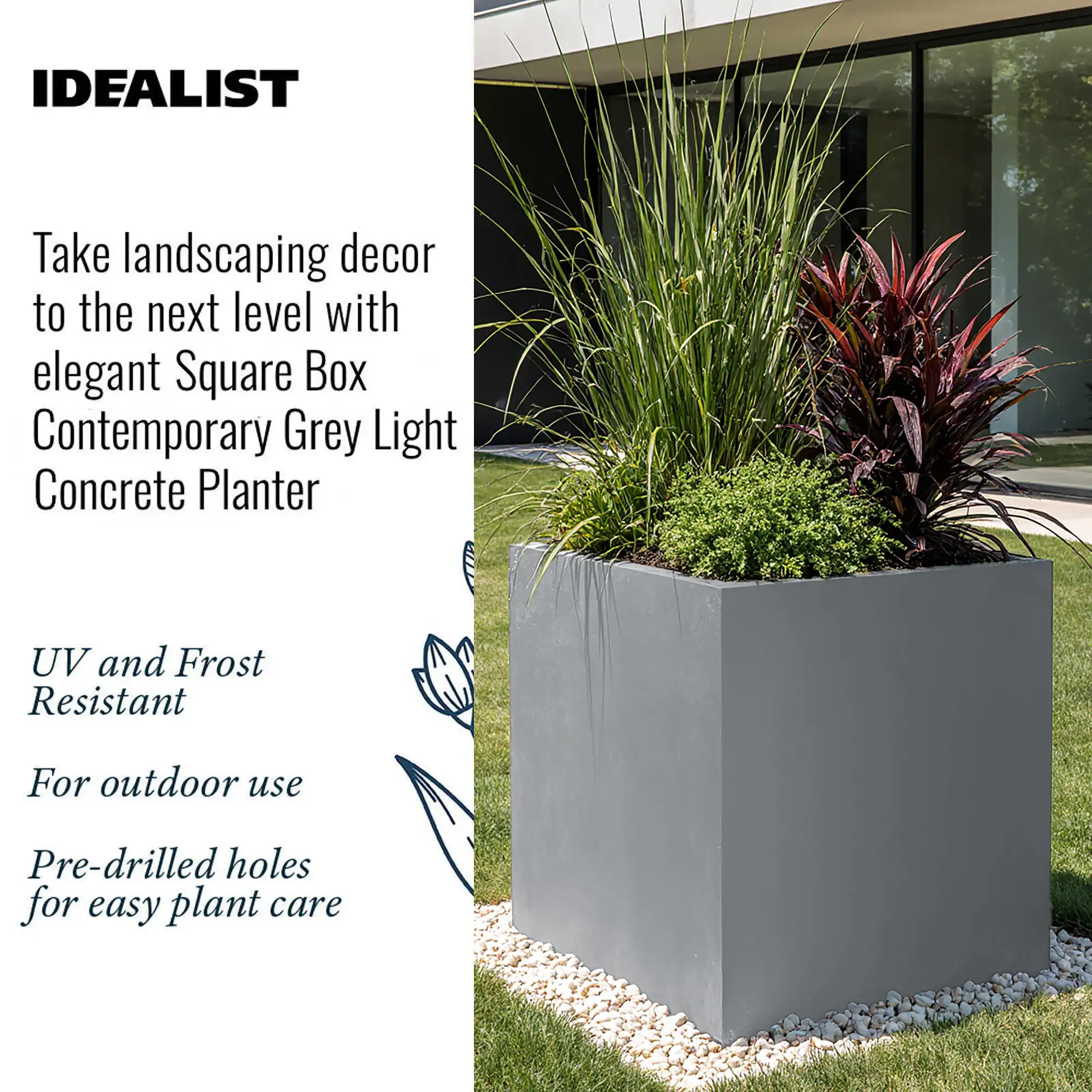 IDEALIST Lite Square Box Contemporary Light Concrete Planter